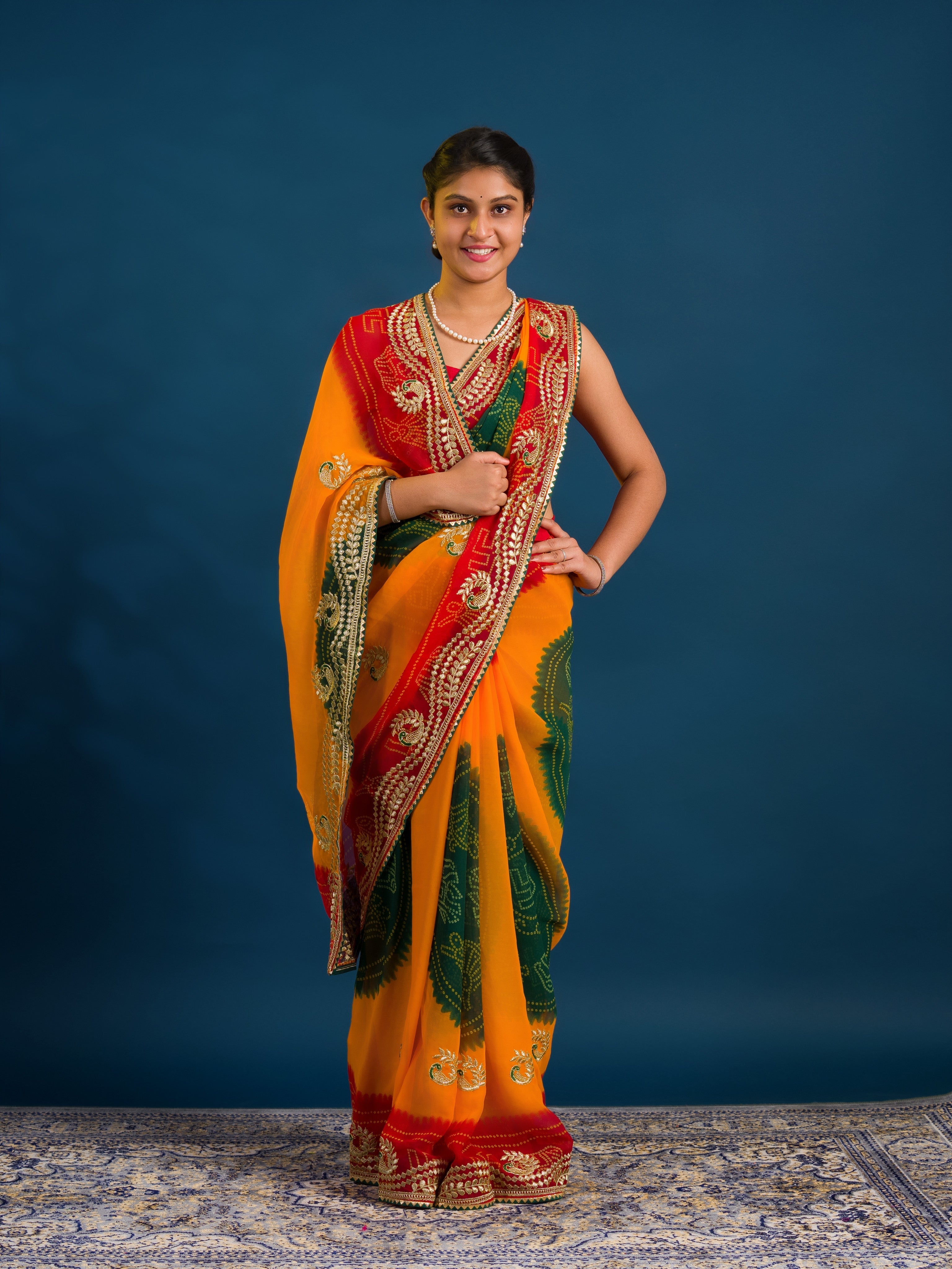 By Bandhani Saree With Embroidery Work