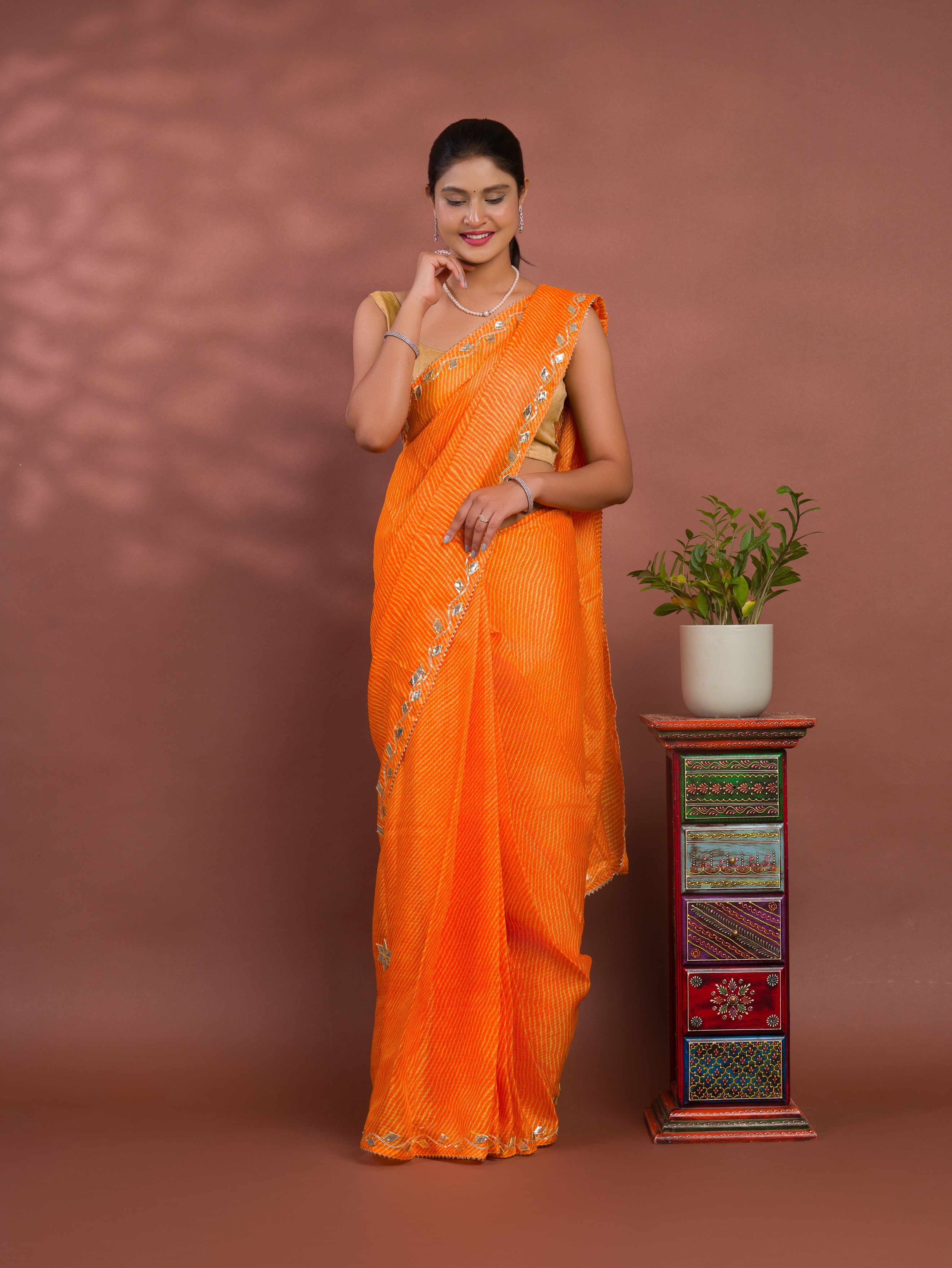  Leheriya Style With Gotapatti Work Saree uner 2000