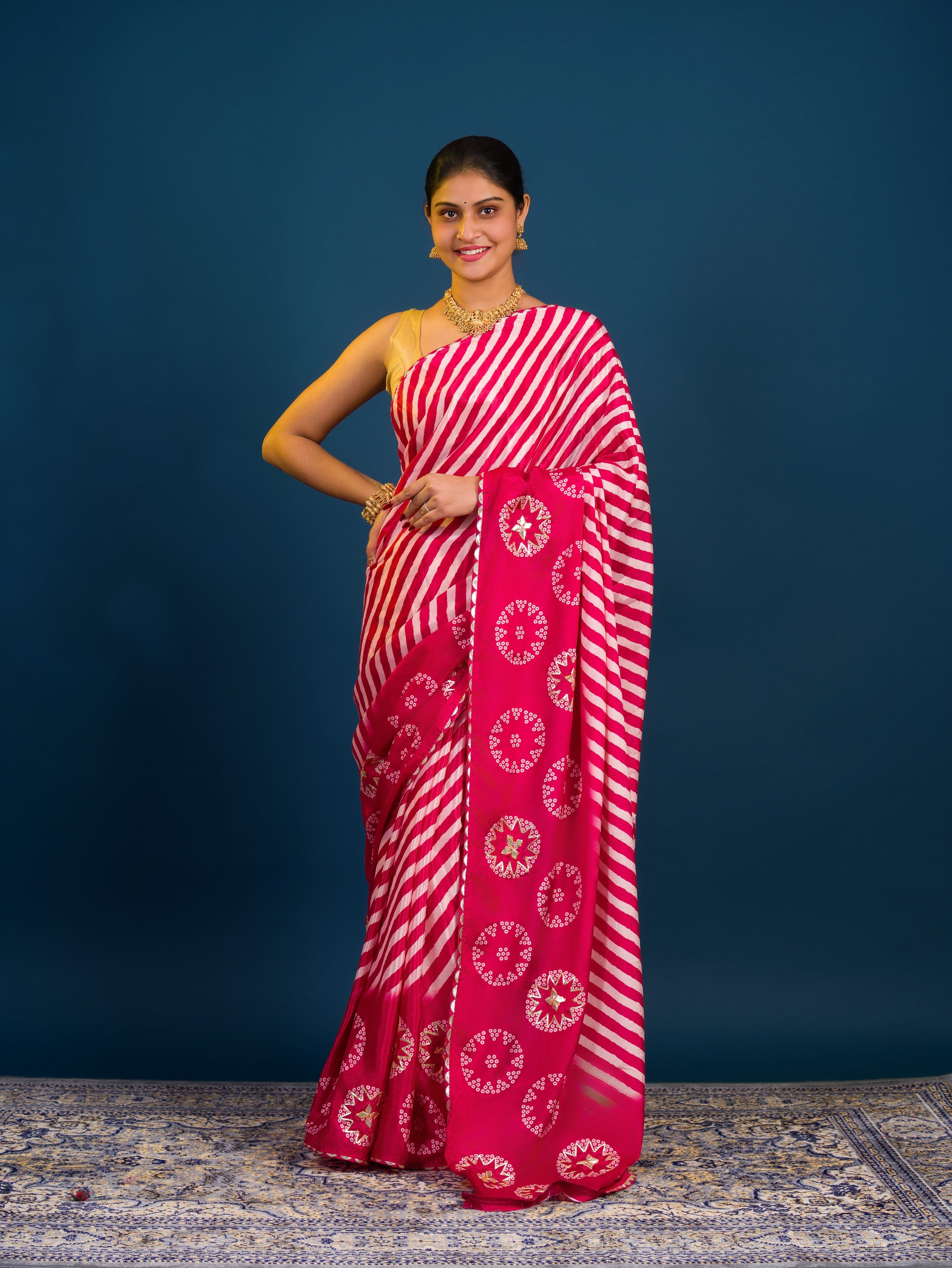 Tanmira New Chinon Silk Leheriya Saree with Exquisite Gotapatti Work Festive Elegance SWA