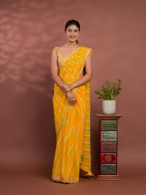 By Latest New Chiffon Leheriya Style With Embroidery Border Work Saree