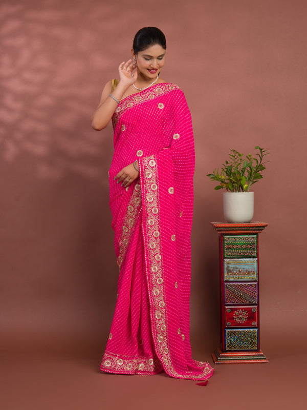 Tanmira New Latest Chiffon  Leheriya Style With Cutdana Embroidery Work Saree SWA