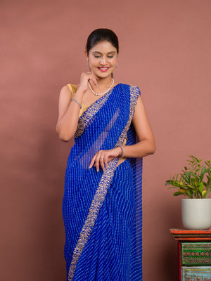 By New Spiceal Chiffon Leheriya Style With Embroidery Border Work Saree