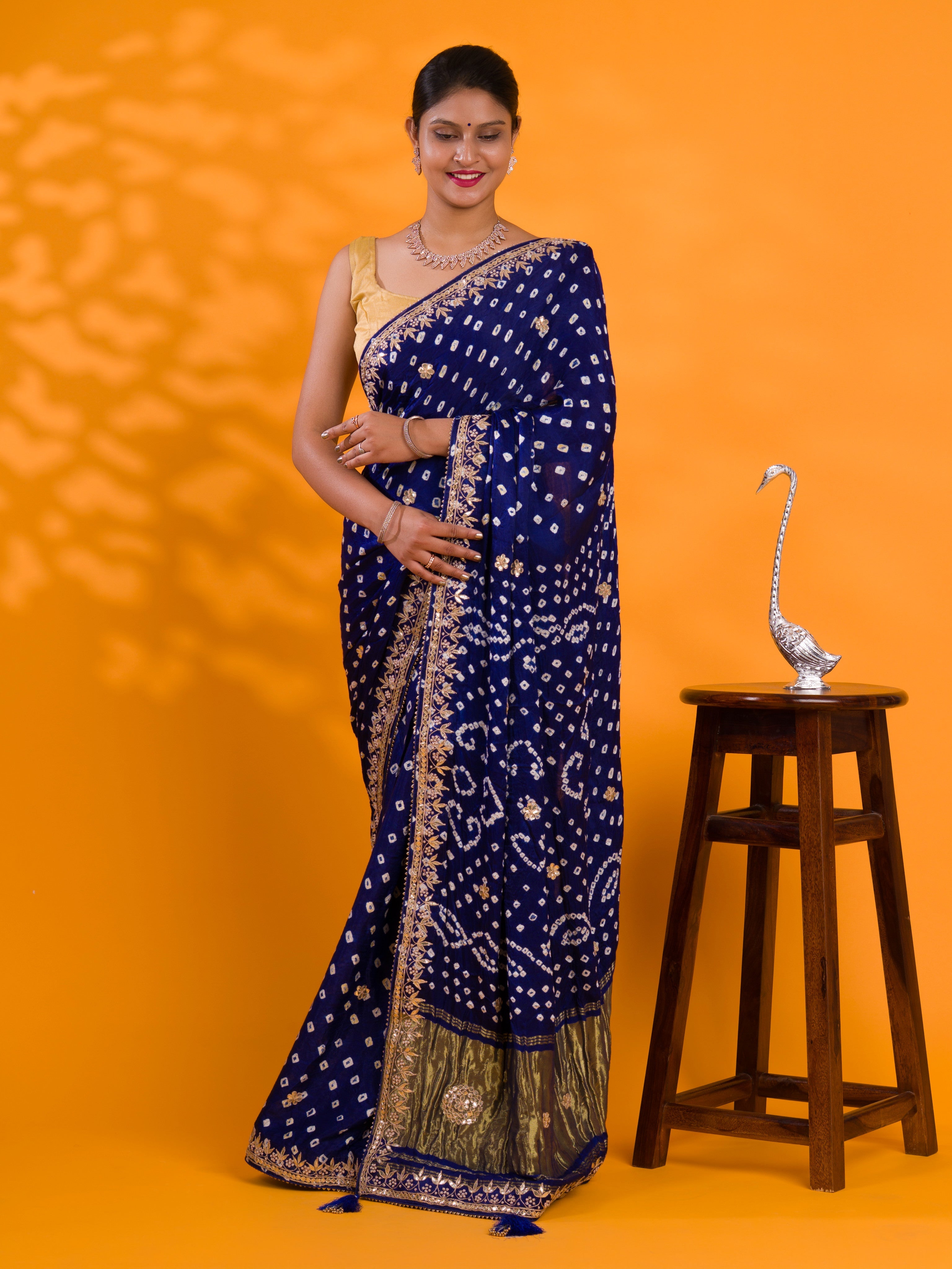 Tanmira  New Modal Gaji Silk Bandhej Gotapatti Work Saree  AMT