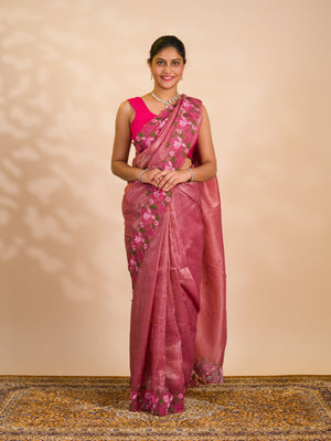 By New beautiful tissue silk Bollywood Style with Kashida work saree