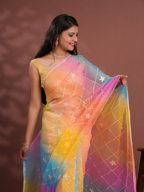 Tanmira New Georgette Multi Colour Gota Patti Work Saree  SWA