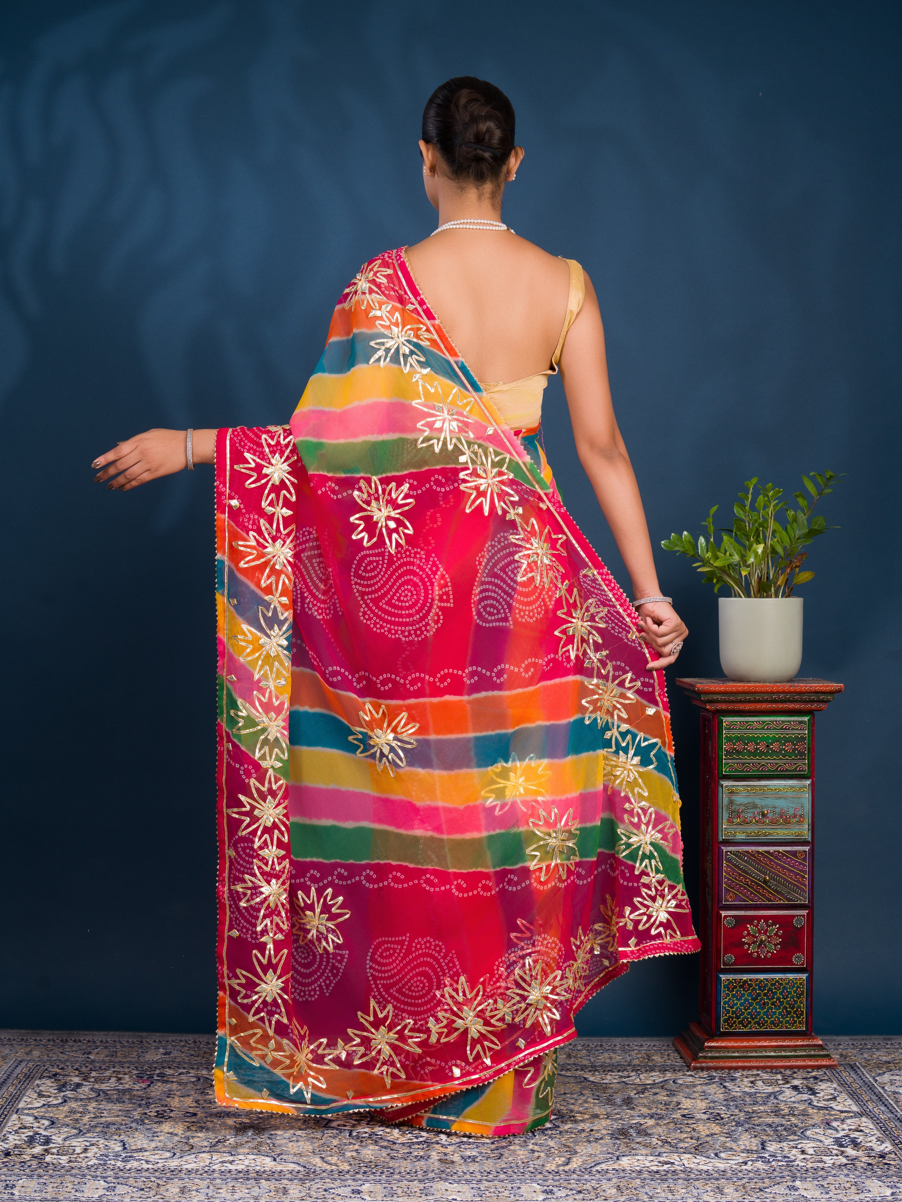 By Bandhani Saree With  Festive Wear