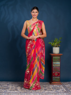 By Bandhani Saree With  Festive Wear