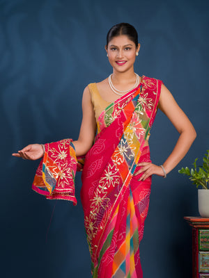 By Bandhani Saree With  Festive Wear
