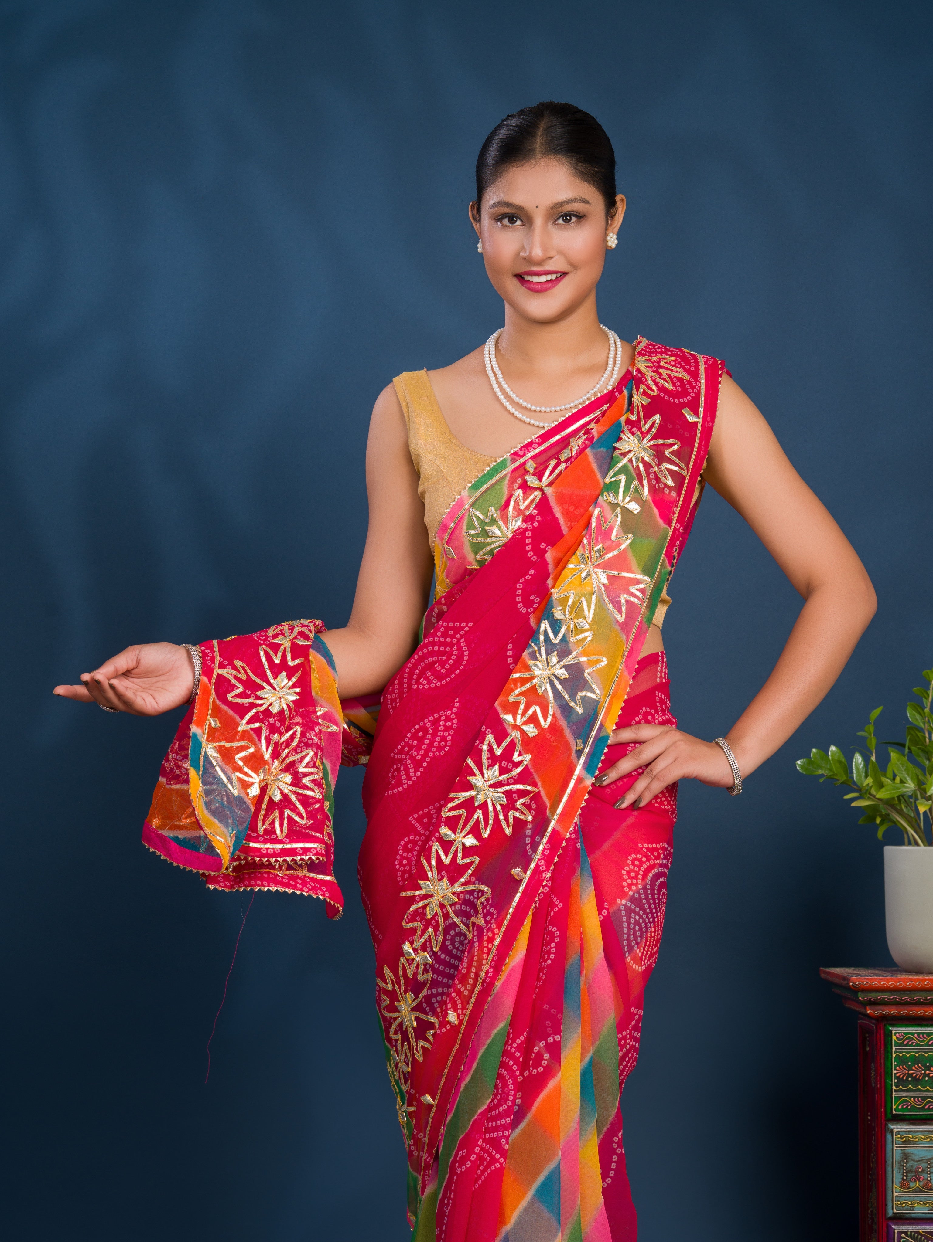 By Bandhani Saree With  Festive Wear