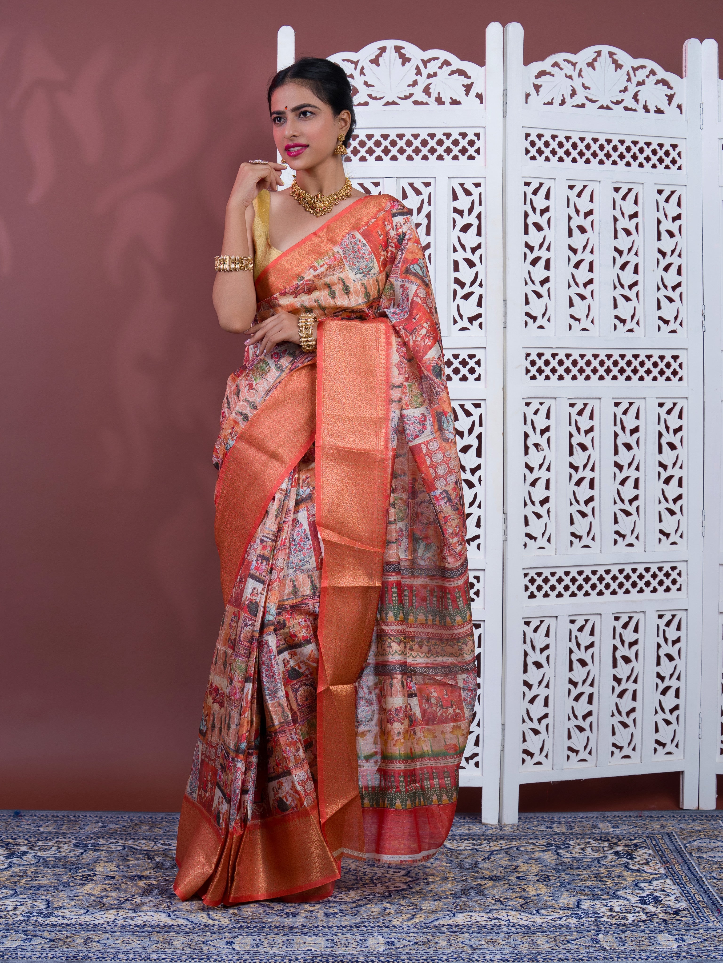 Tanmira  Latest Cotton Silk Kalamkari Style Zari Weaving Saree  STL