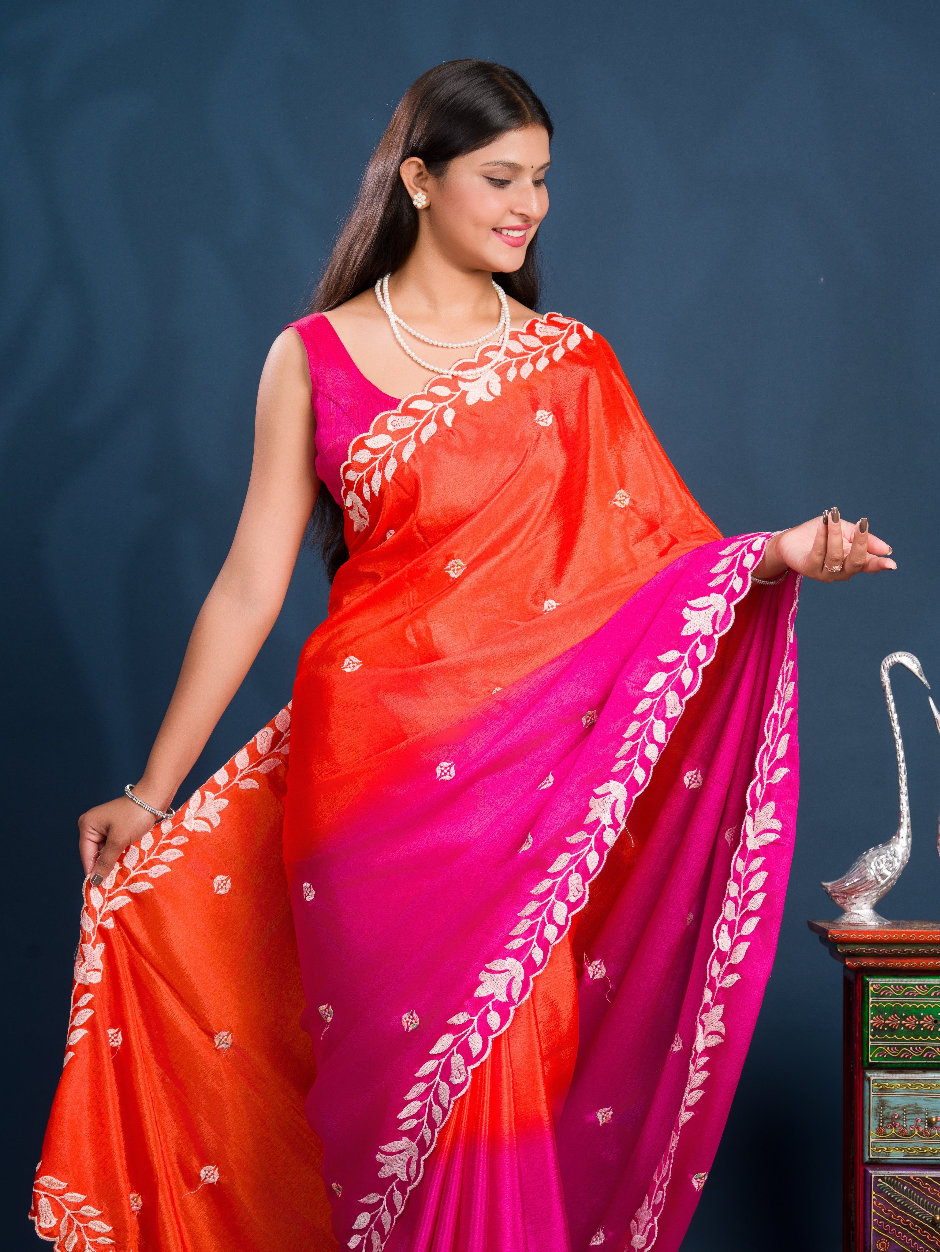 By Bollywood Style With Kashida Work Saree