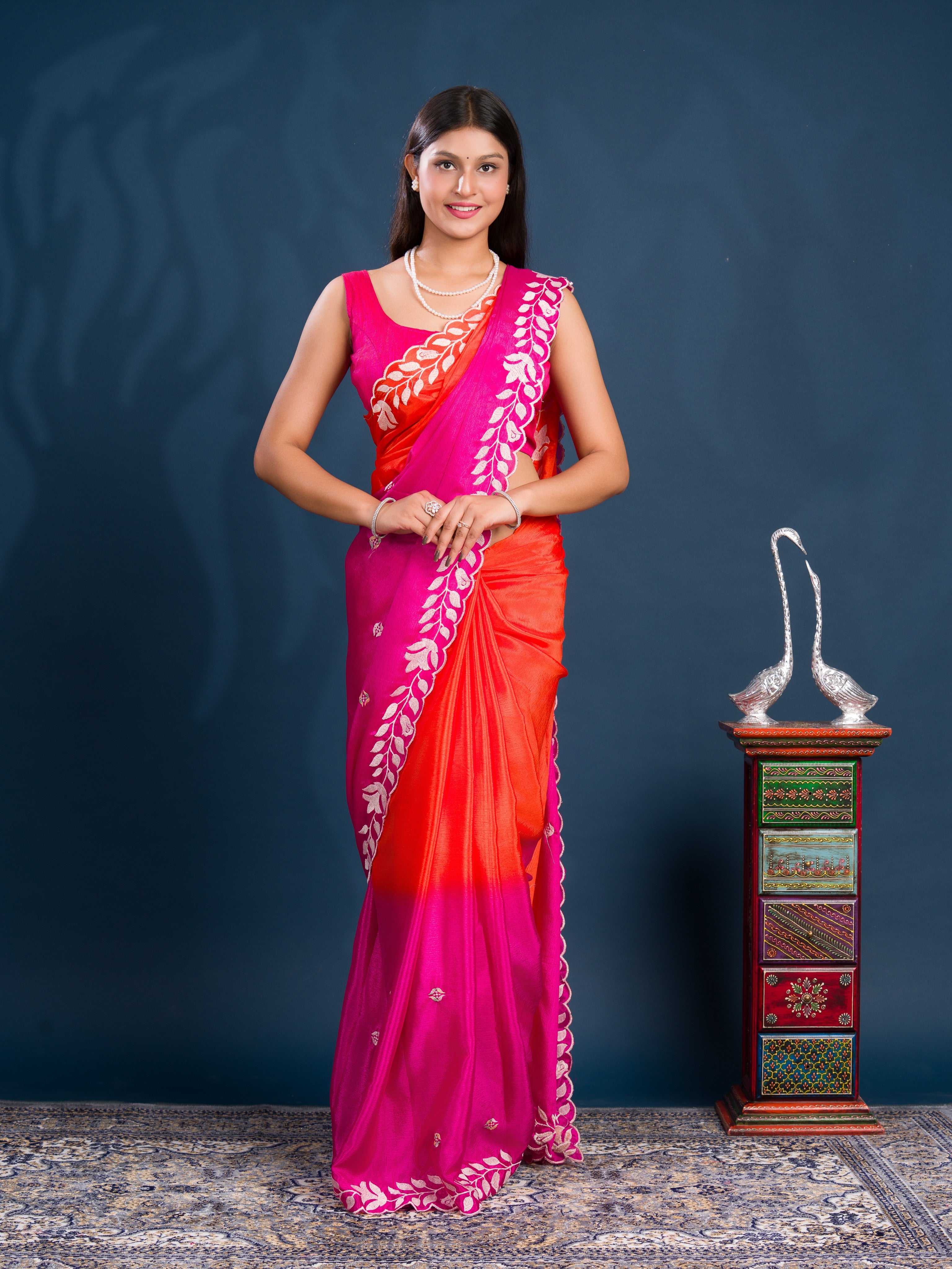 By Bollywood Style With Kashida Work Saree