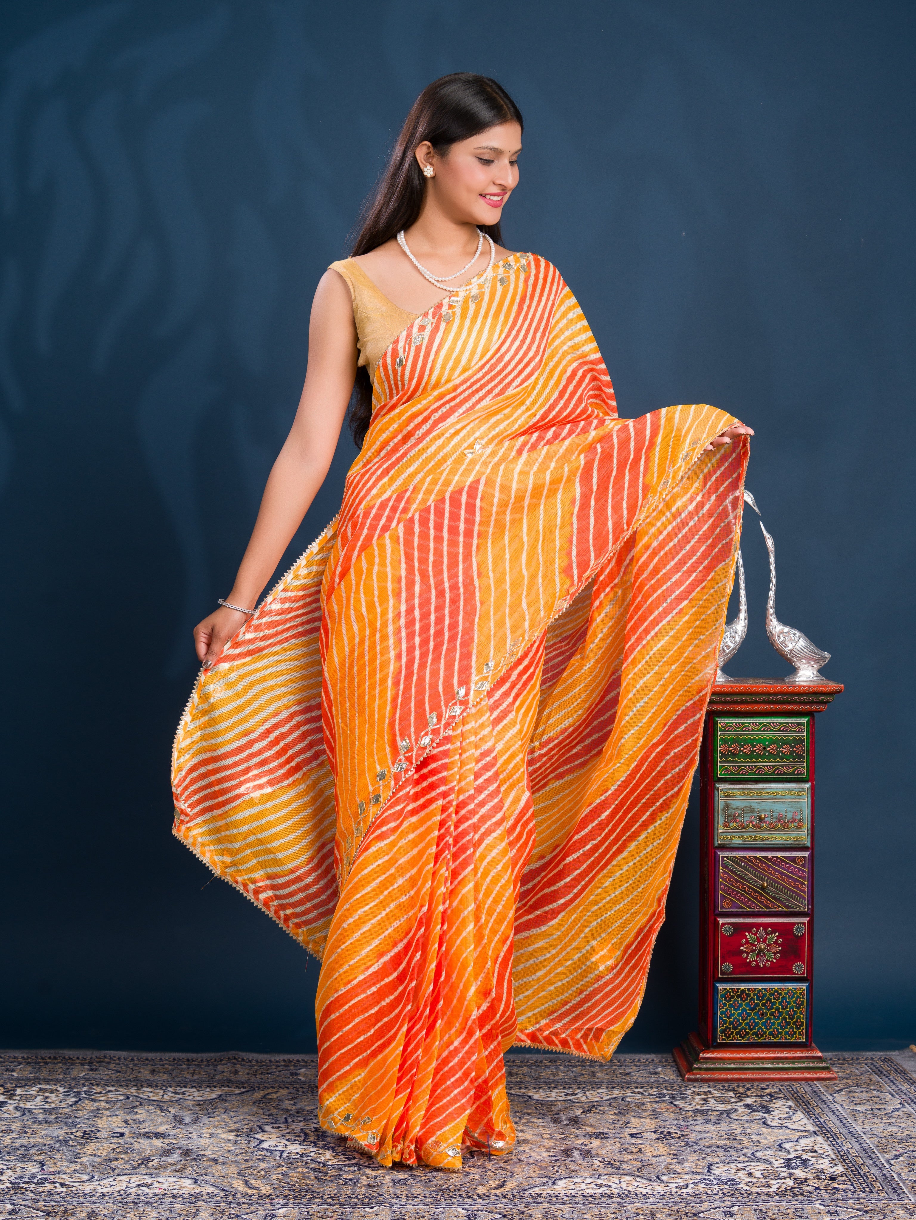 By Leheriya Style With Gotapatti Work Saree