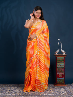 By Leheriya Style With Gotapatti Work Saree