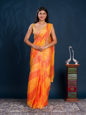 By Leheriya Style With Gotapatti Work Saree