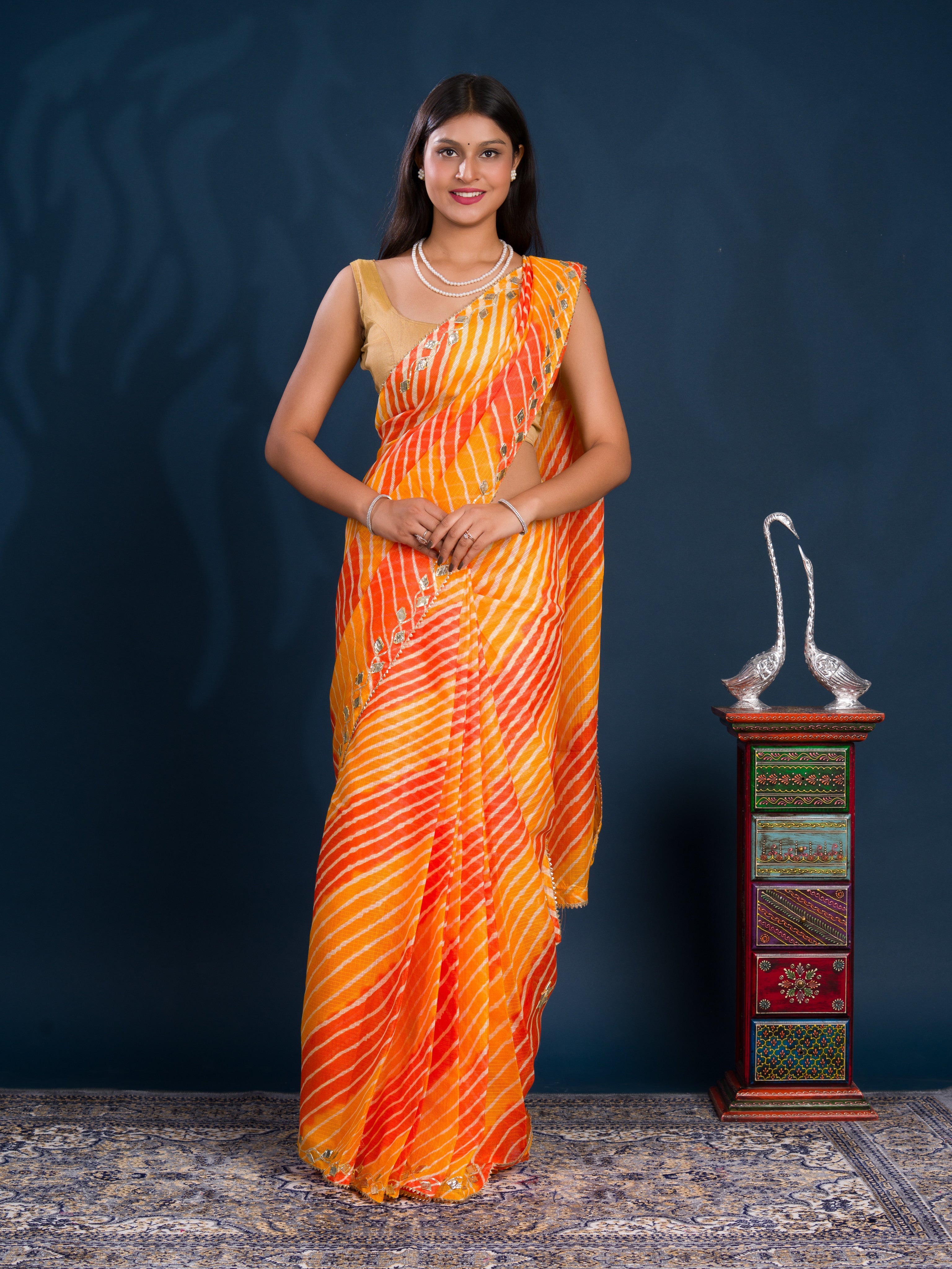 By Leheriya Style With Gotapatti Work Saree
