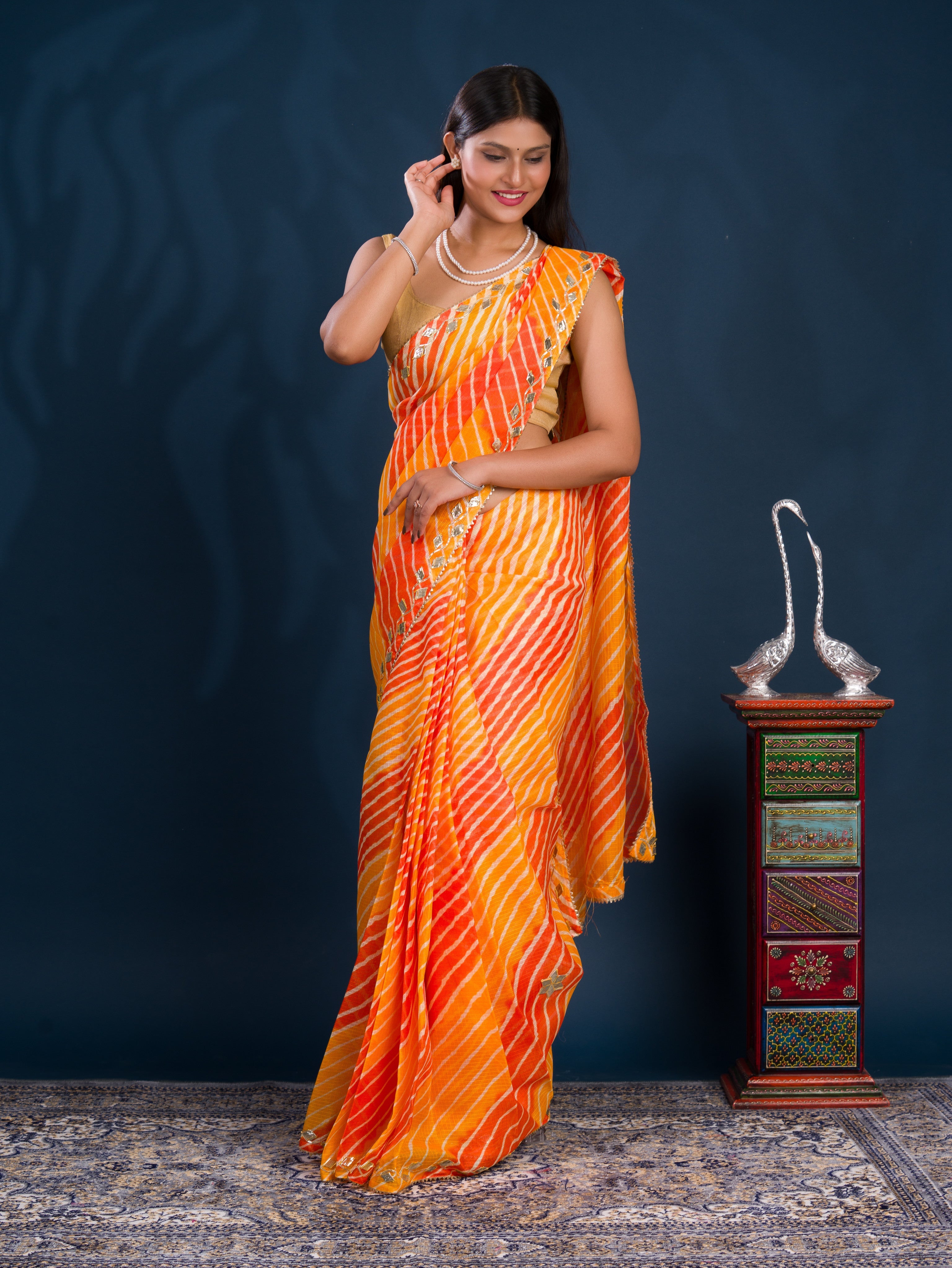 By Leheriya Style With Gotapatti Work Saree
