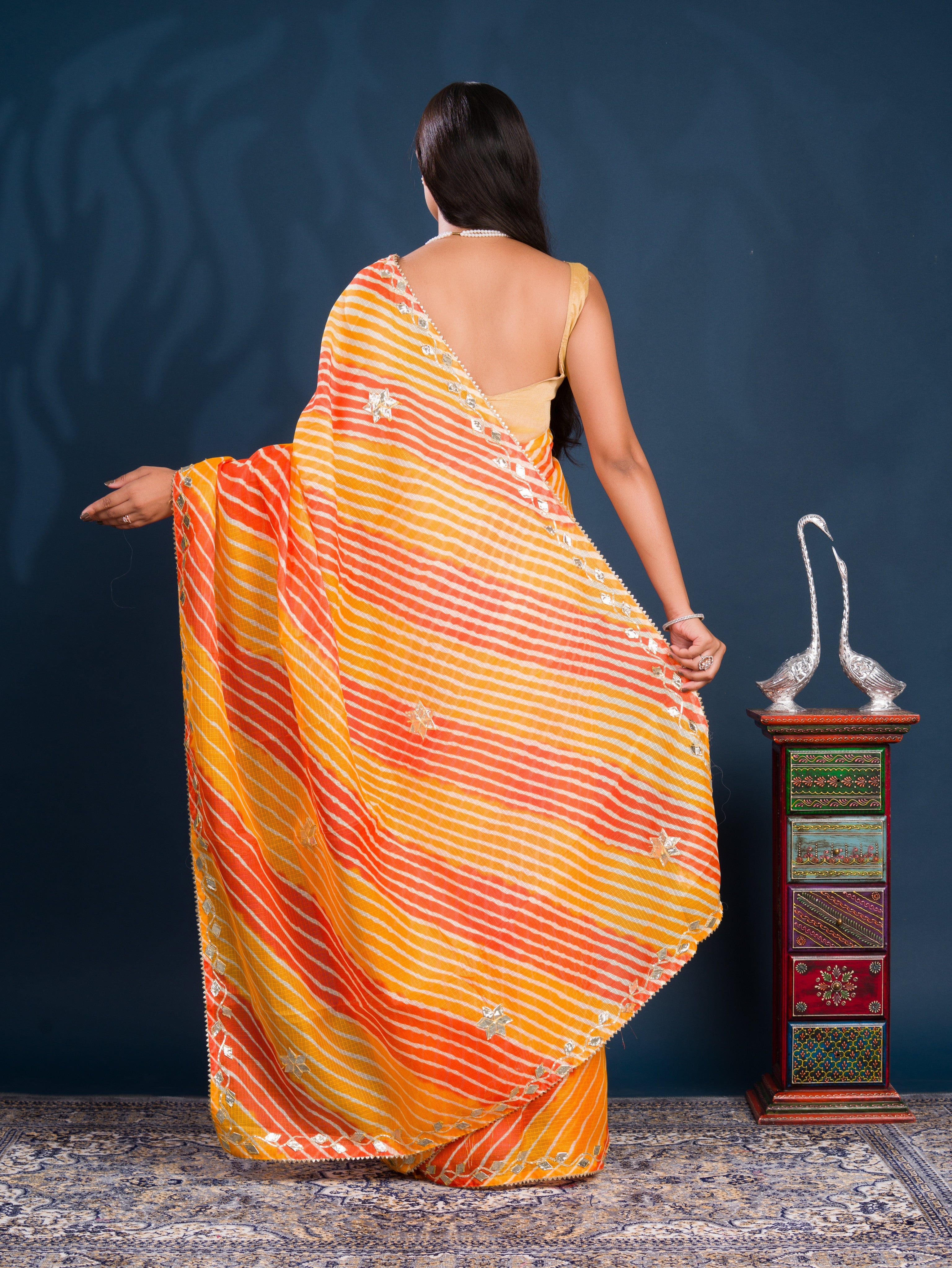 By Leheriya Style With Gotapatti Work Saree