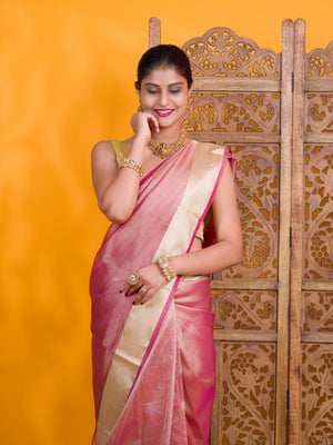 Tissue Silk Banarasi Handloom Saree in pink colour