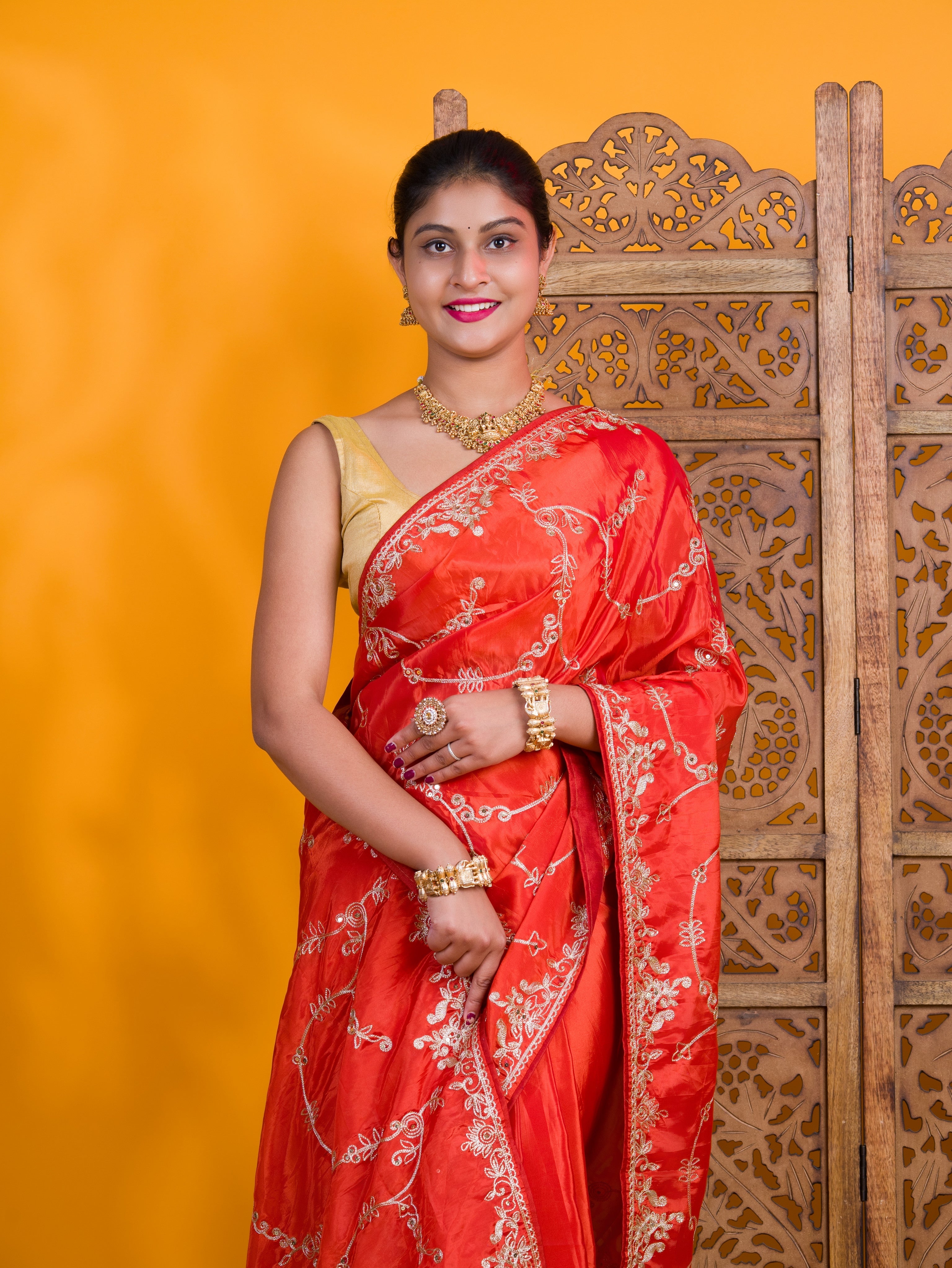 By Traditional Saree With Aari Work