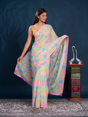 Party wear saree in multi colour under 1000