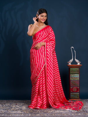By Latest Leheriya Saree With Gotapatti Border