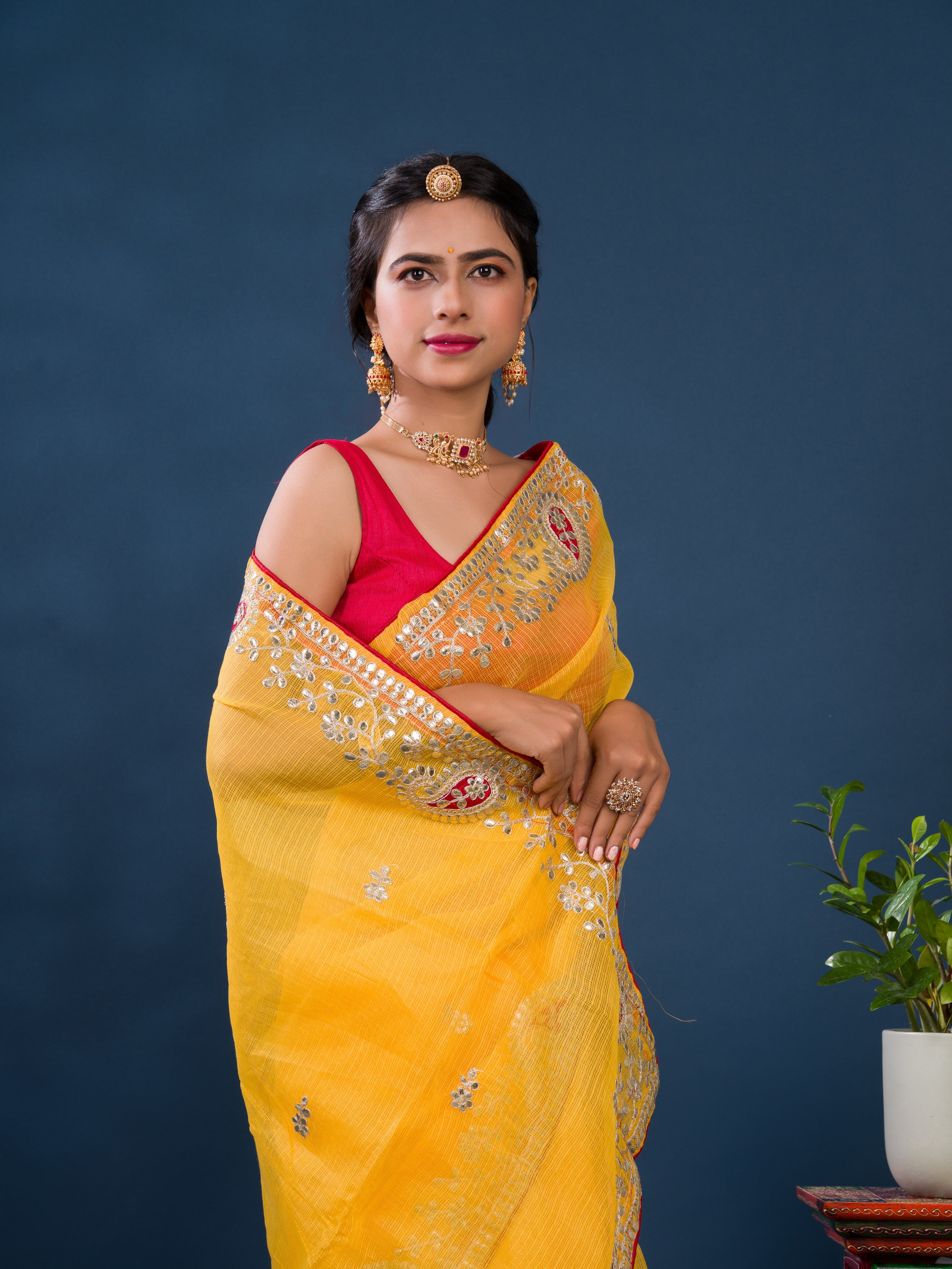 Bikaneri Kota Doria saree in yellow color 
