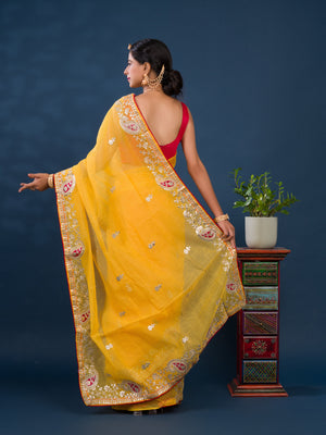 Bikaneri Kota Doria saree in yellow color 