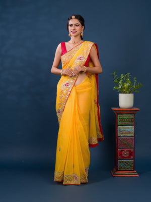 Bikaneri Kota Doria saree in yellow color 