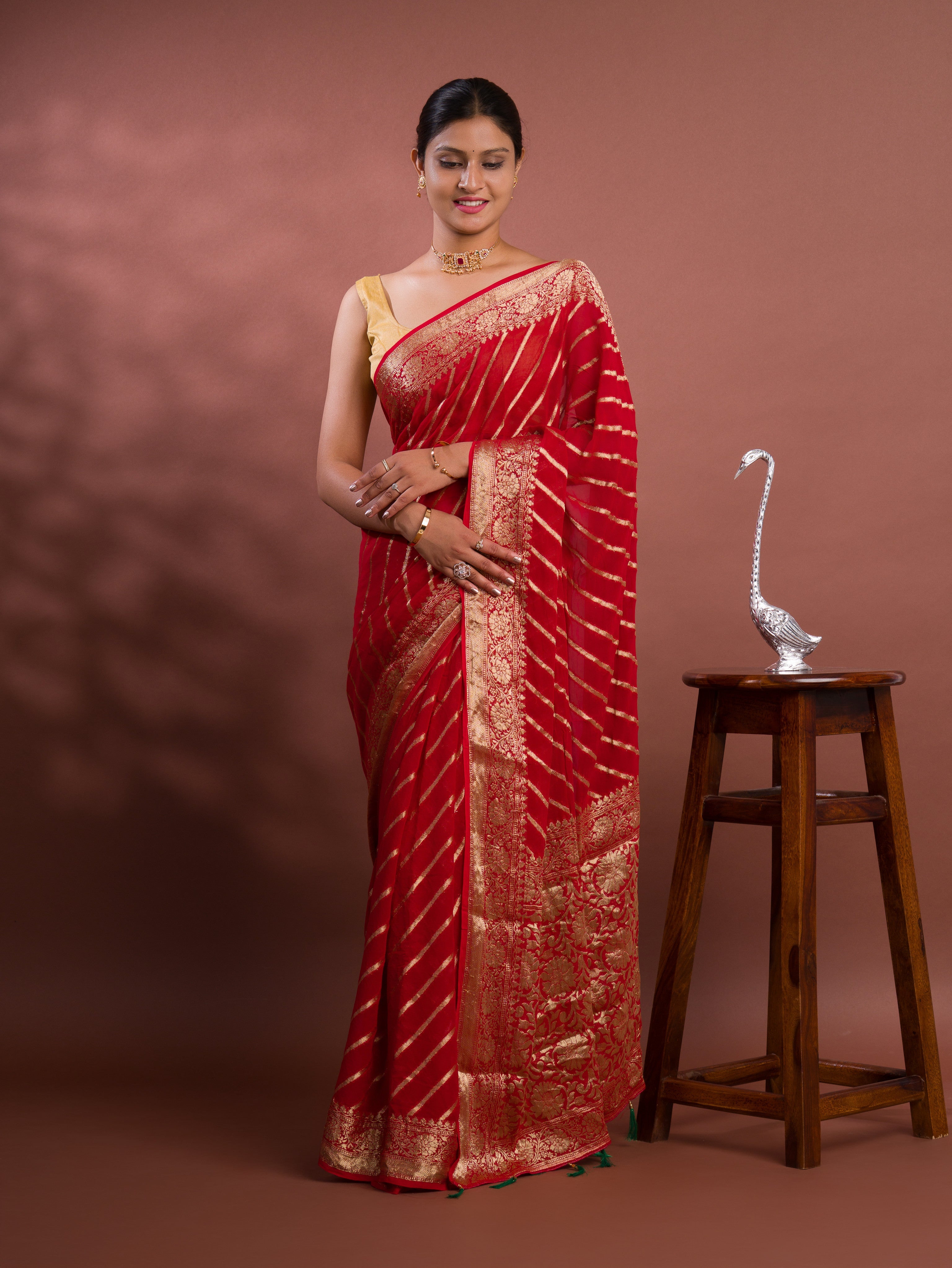 Tanmira New Launch Pure khaddi Georgette Banarasi Handloom Leheriya Zari Weaving Saree  MAHA