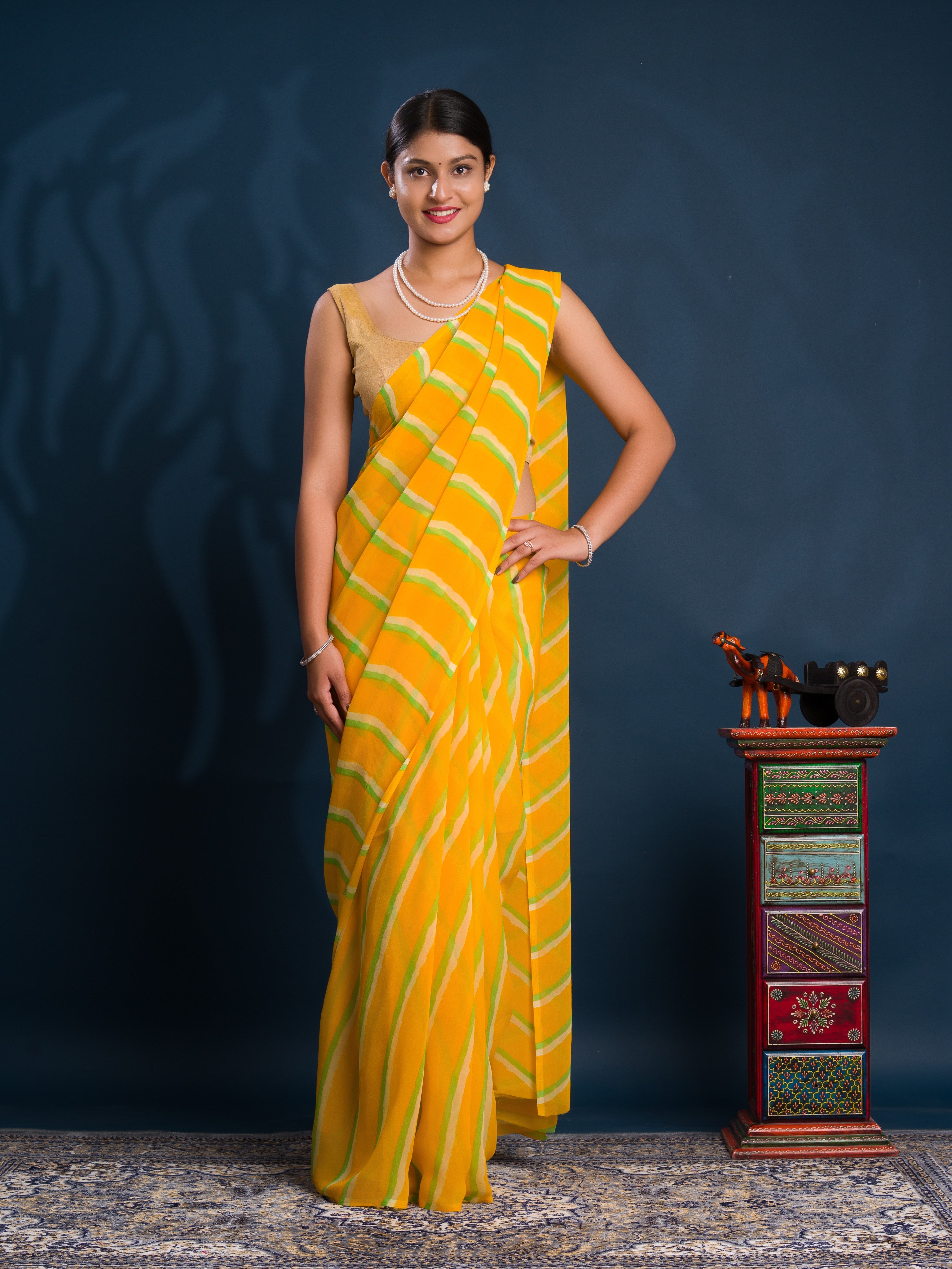 Leheriya Style  Saree With Casual Wear