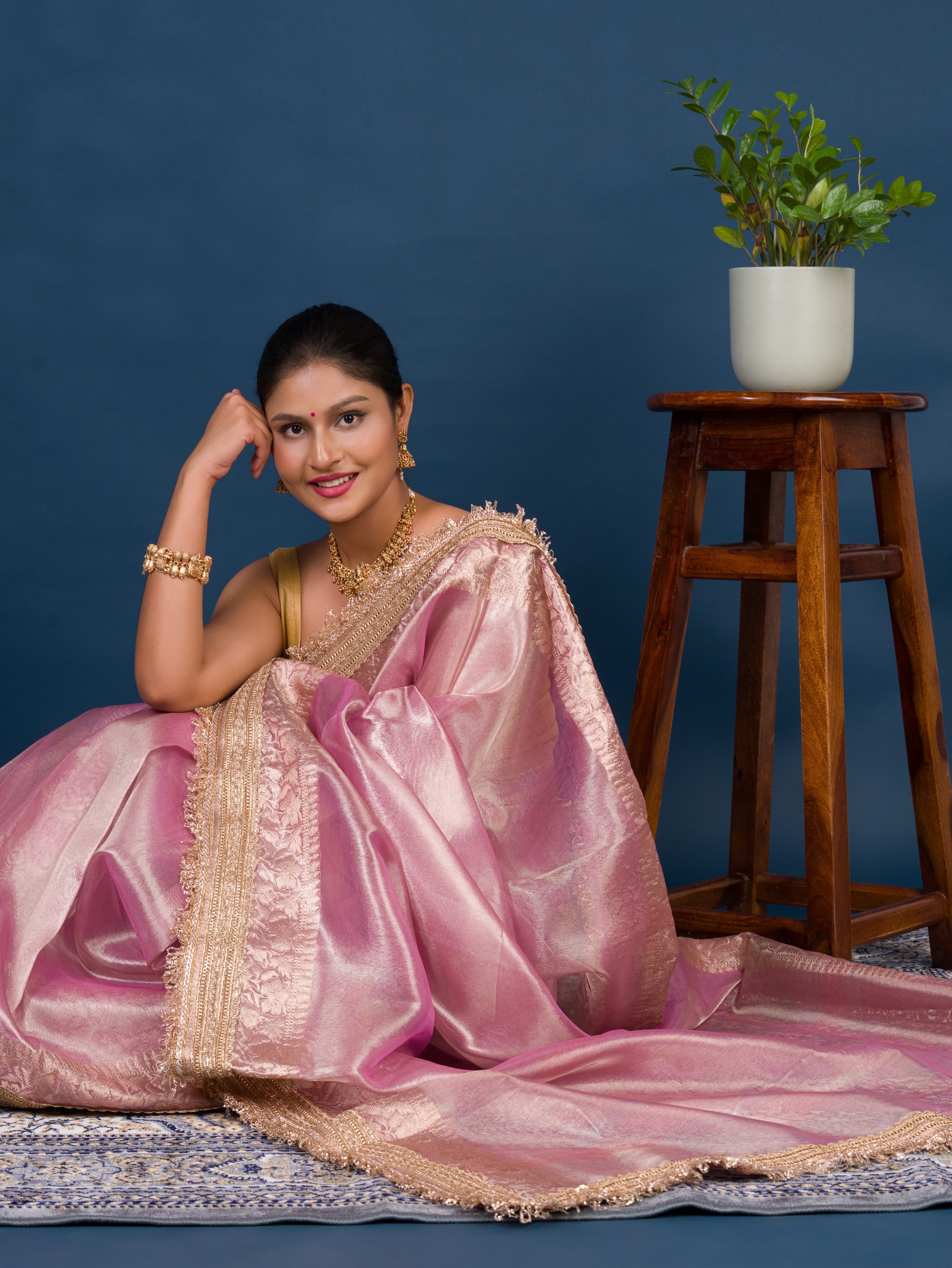  Banarasi Handloom katan silk Tissue Fabric saree in soft pink colour