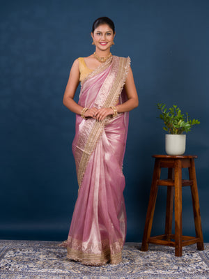  Banarasi Handloom katan silk Tissue Fabric saree in soft pink colour