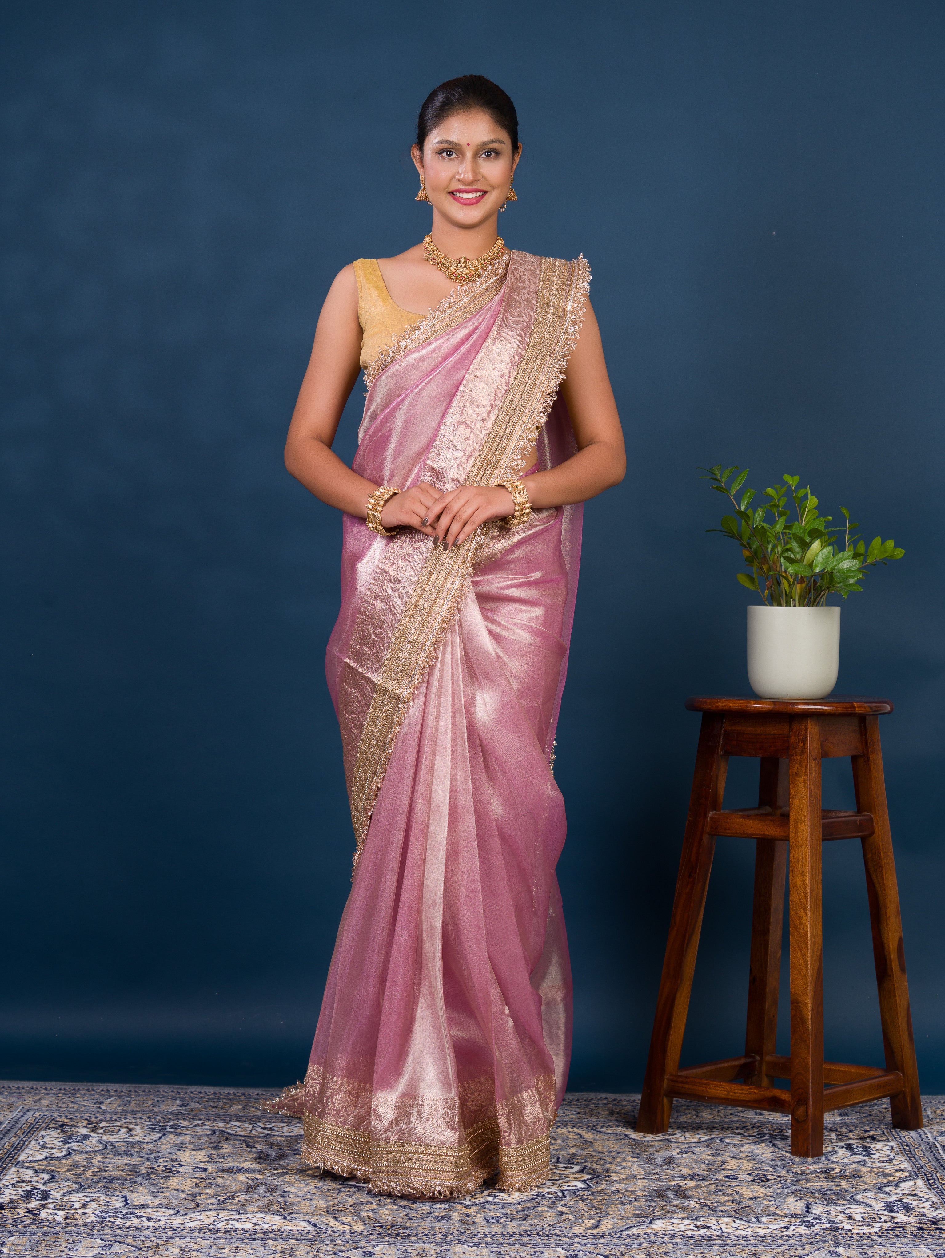  Banarasi Handloom katan silk Tissue Fabric saree in soft pink colour