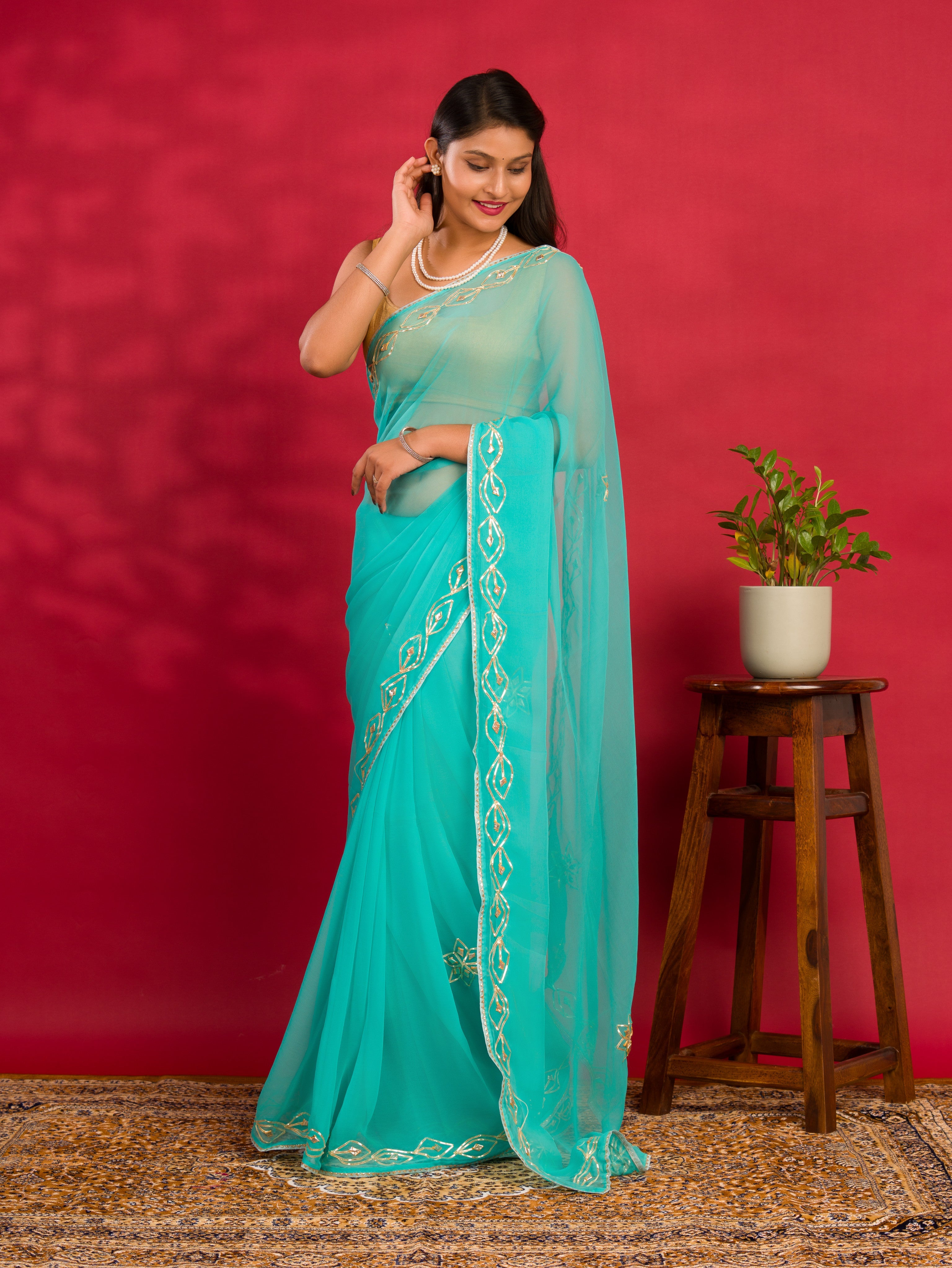 Tanmira  Latest Chiffon Bollywood Style Gotapatti Work Saree MHS