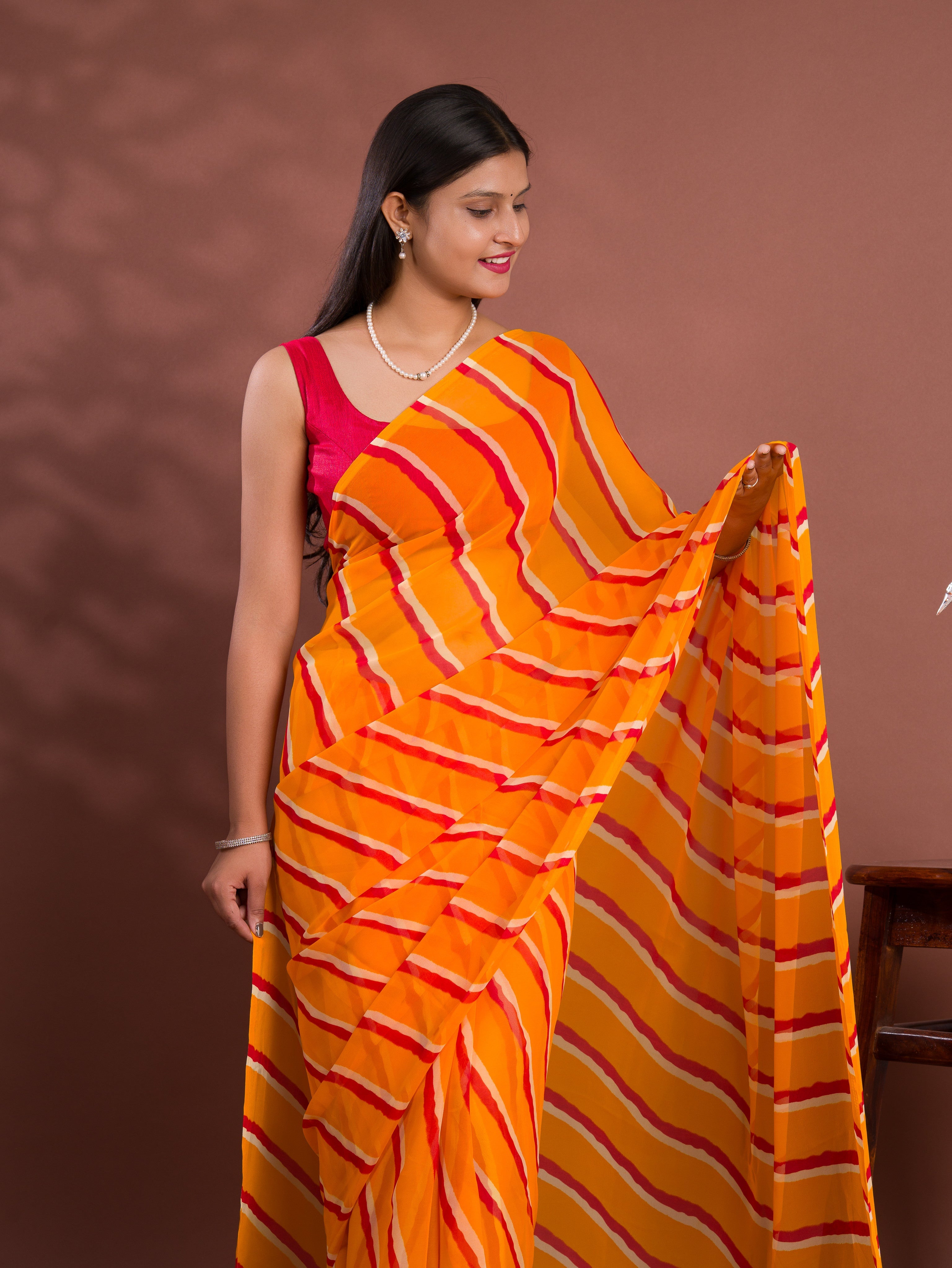 Tanmira New Chiffon Leheriya Style Causal wear Saree STL