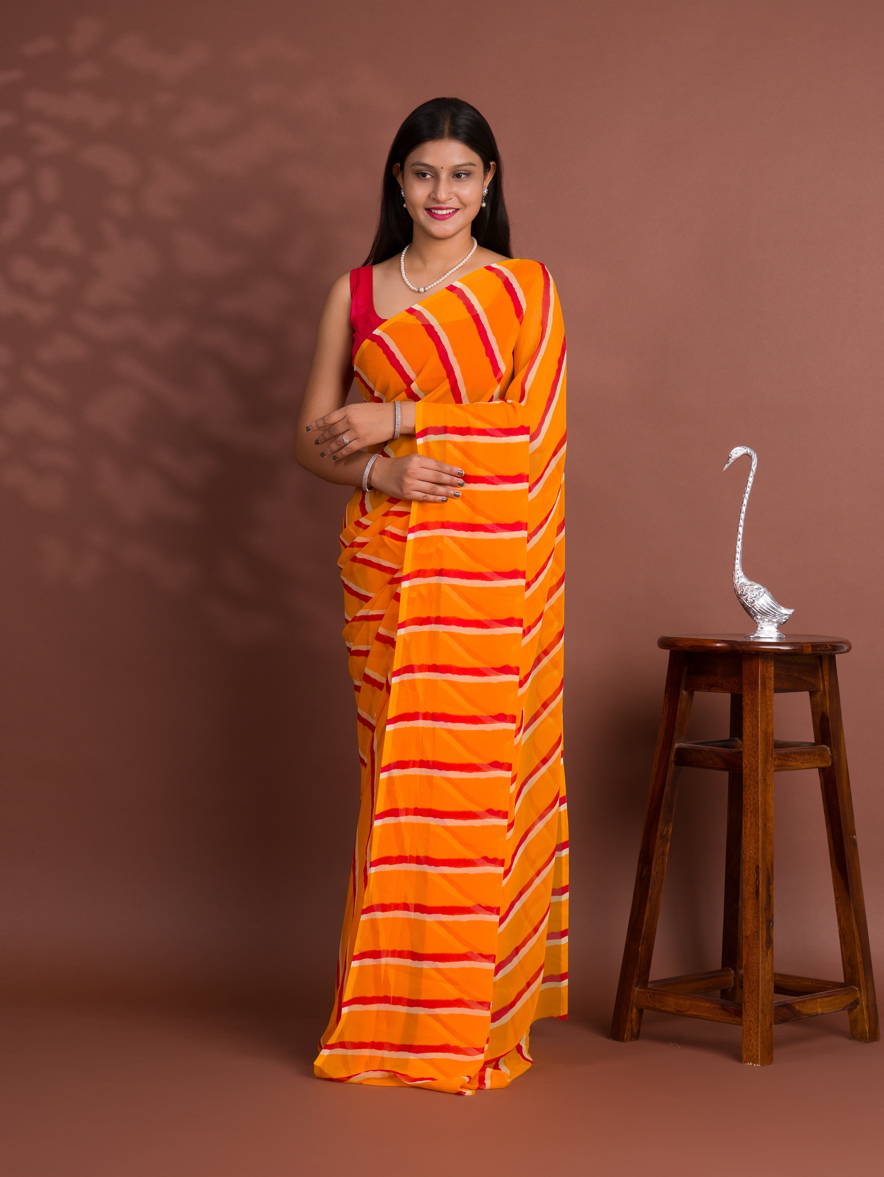 Tanmira New Chiffon Leheriya Style Causal wear Saree STL