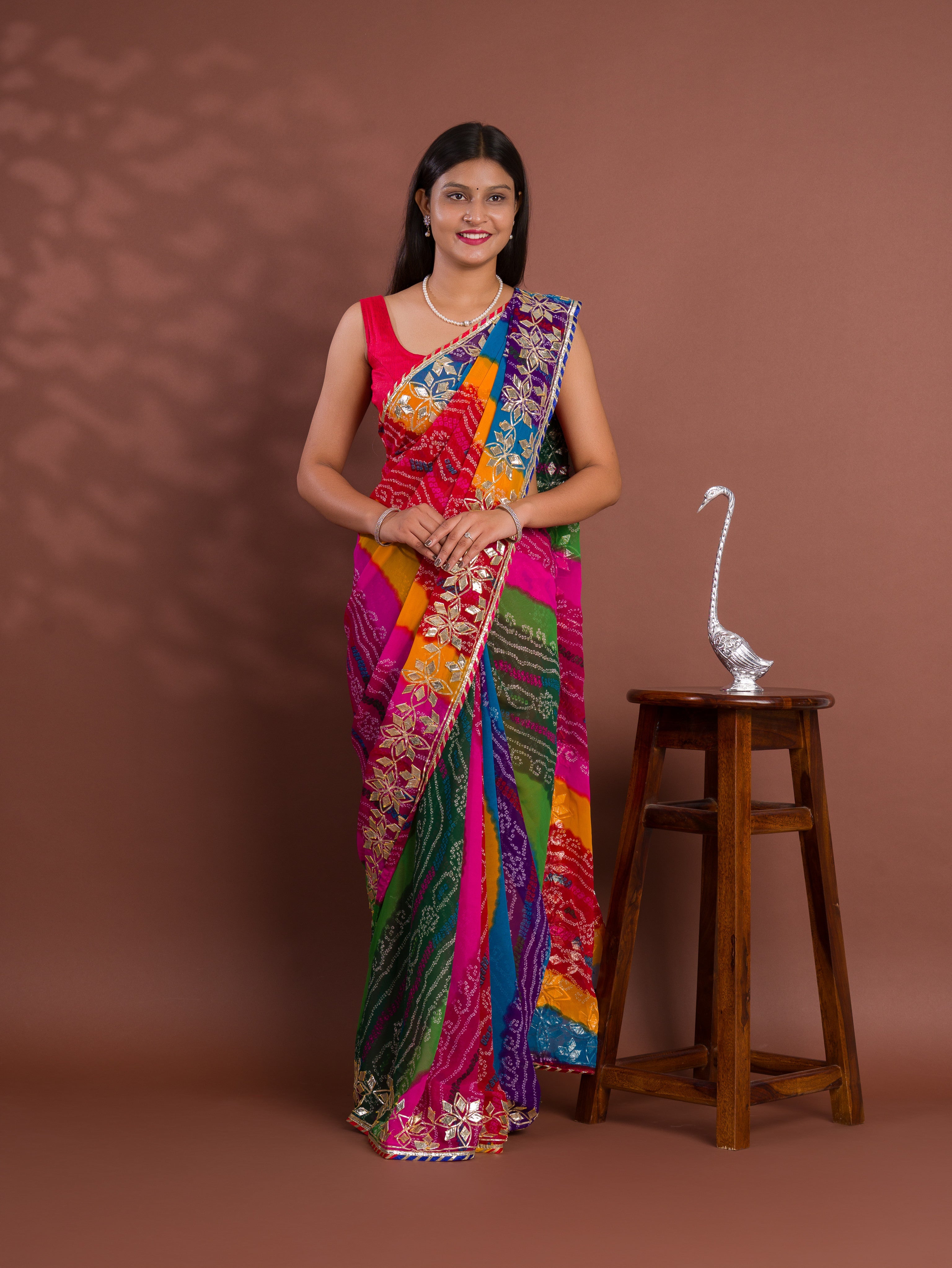 Tanmira New Mos chiffon Silk Bandhani Style With Gotapatti Work Saree MHS