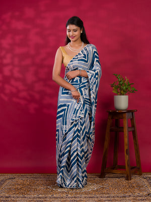 By Zig zag Style With Kashida Tari Work Saree