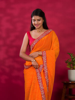 By New Spiceal Chiffon Leheriya Style With Embroidery Border Work Saree