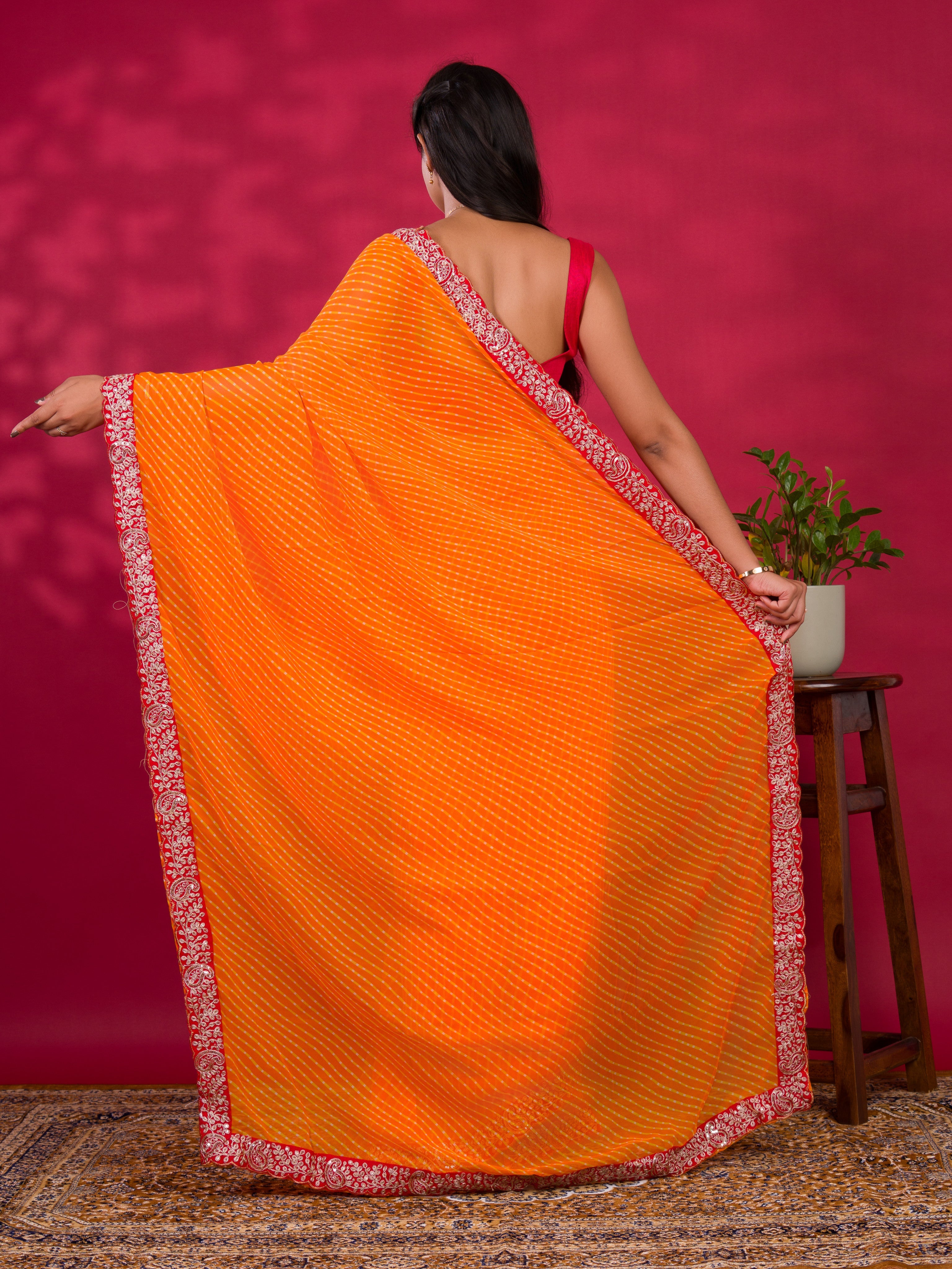 By New Spiceal Chiffon Leheriya Style With Embroidery Border Work Saree