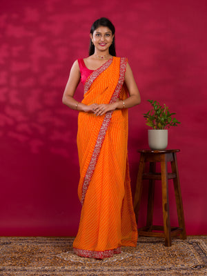 By New Spiceal Chiffon Leheriya Style With Embroidery Border Work Saree