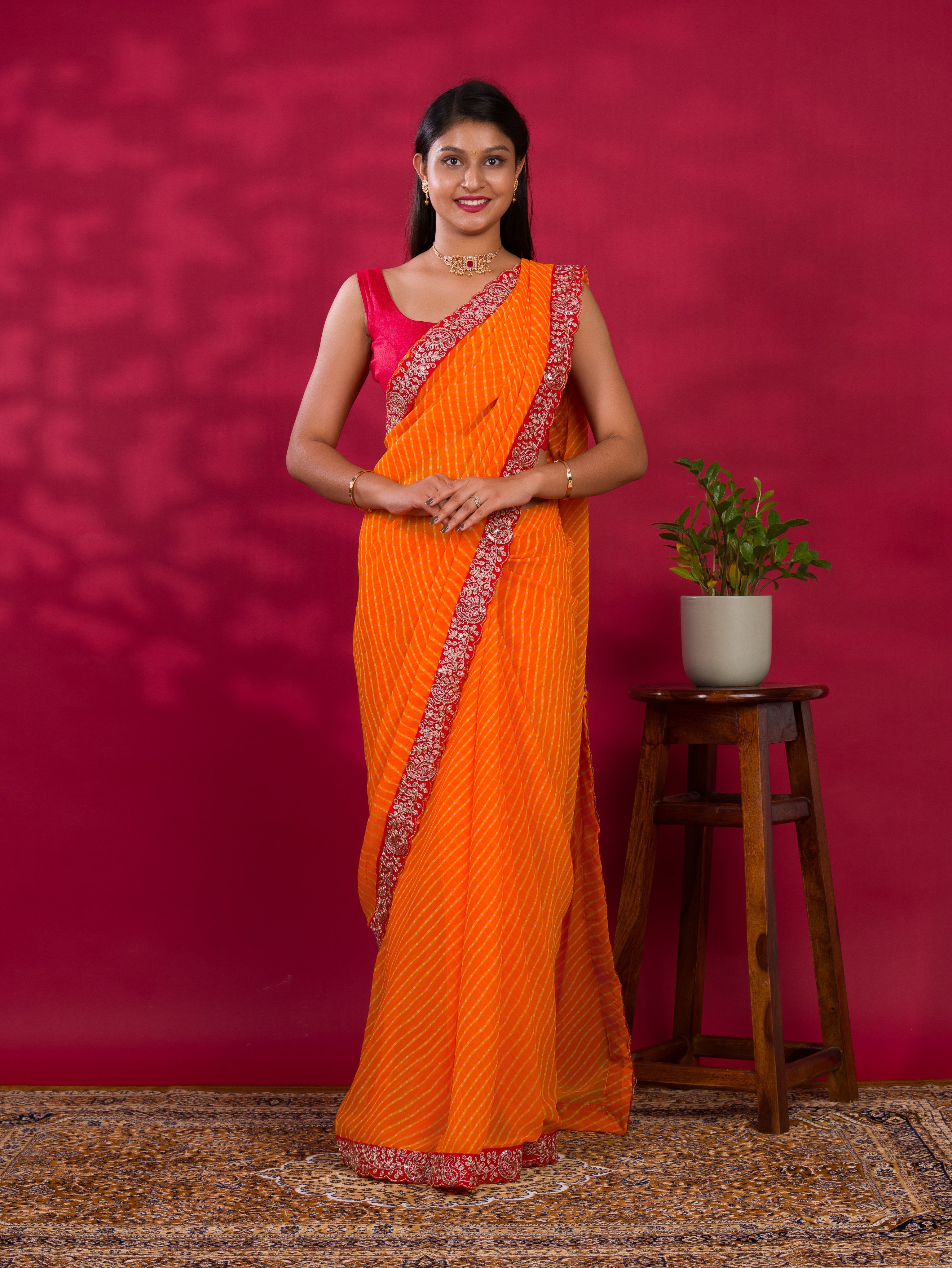 By New Spiceal Chiffon Leheriya Style With Embroidery Border Work Saree