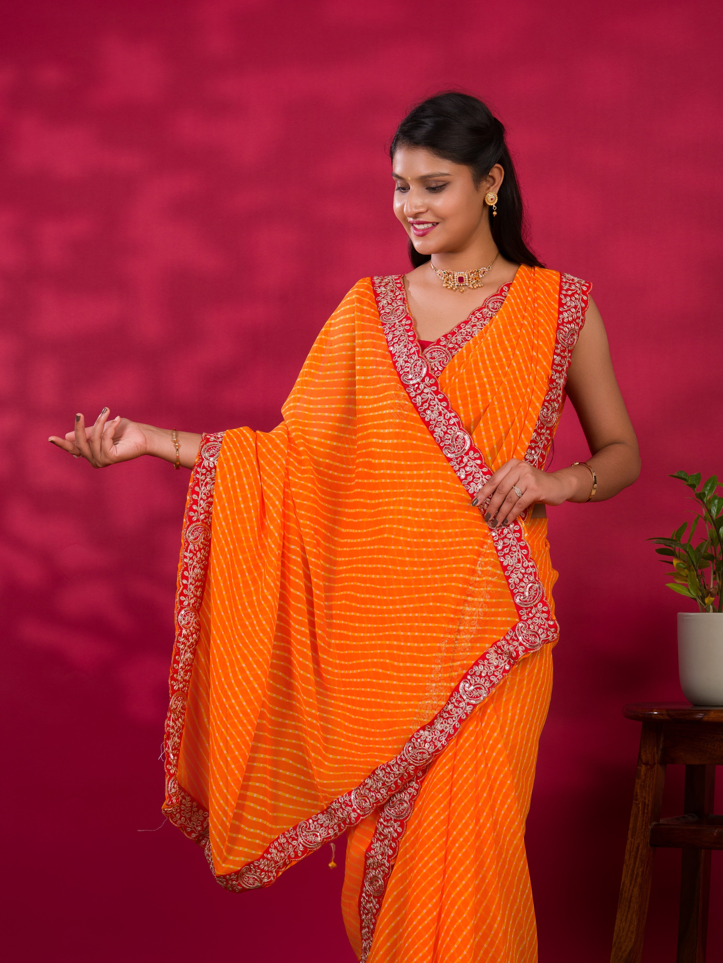 By New Spiceal Chiffon Leheriya Style With Embroidery Border Work Saree