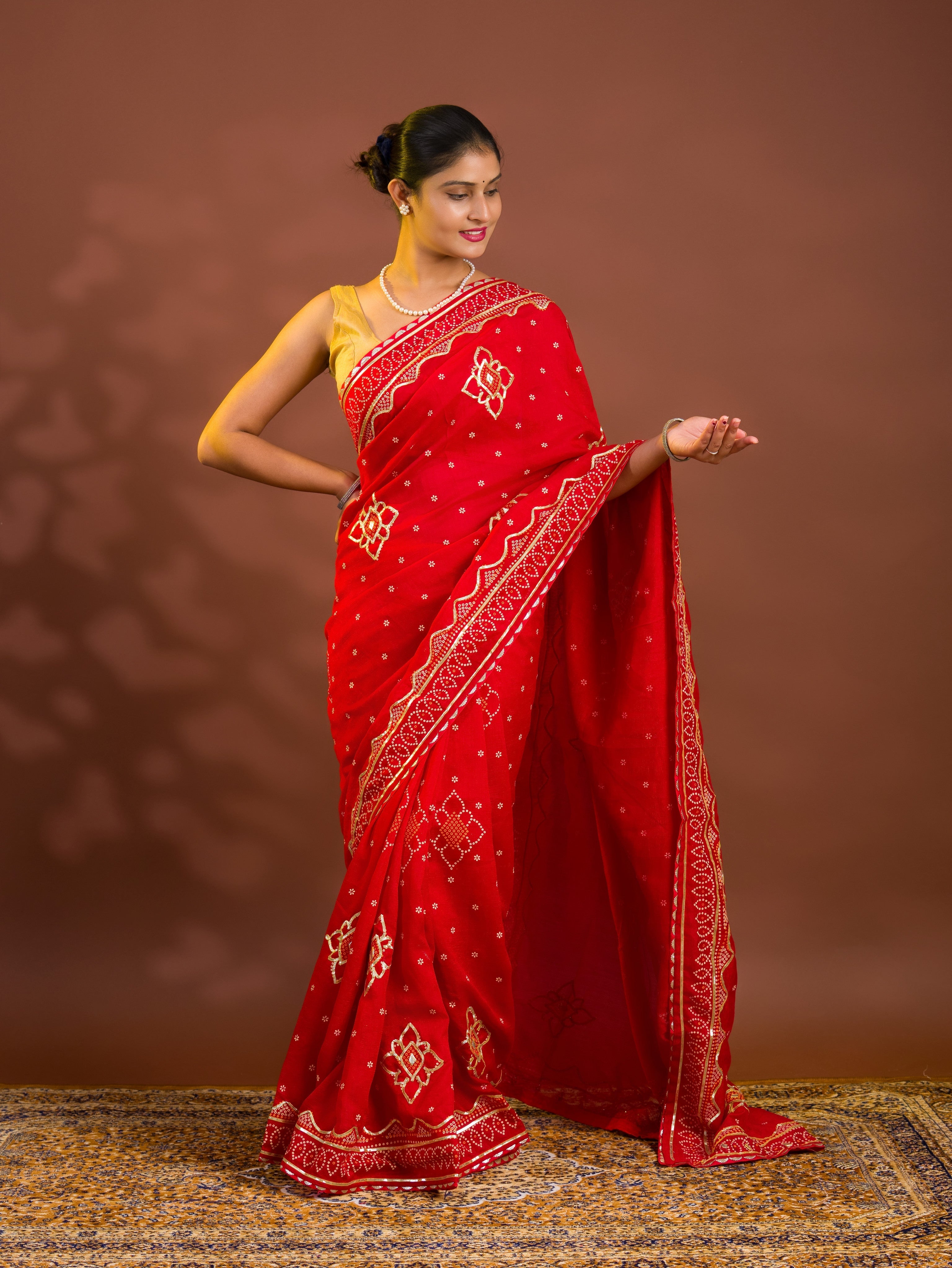 By Bandhani Saree With Gotapatti Work