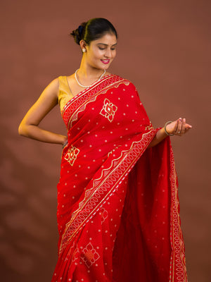 By Bandhani Saree With Gotapatti Work
