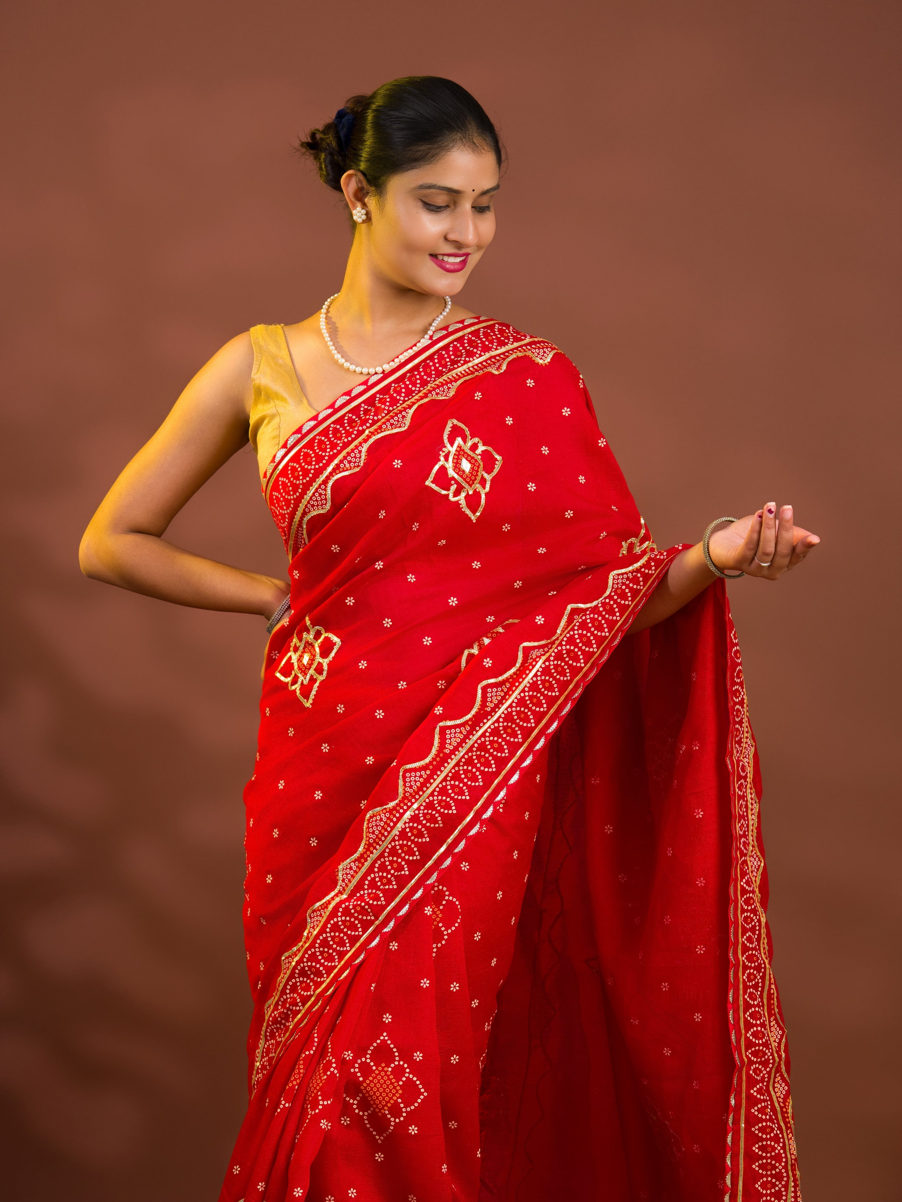 By Bandhani Saree With Gotapatti Work