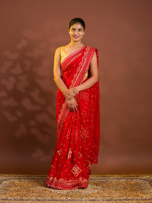 By Bandhani Saree With Gotapatti Work