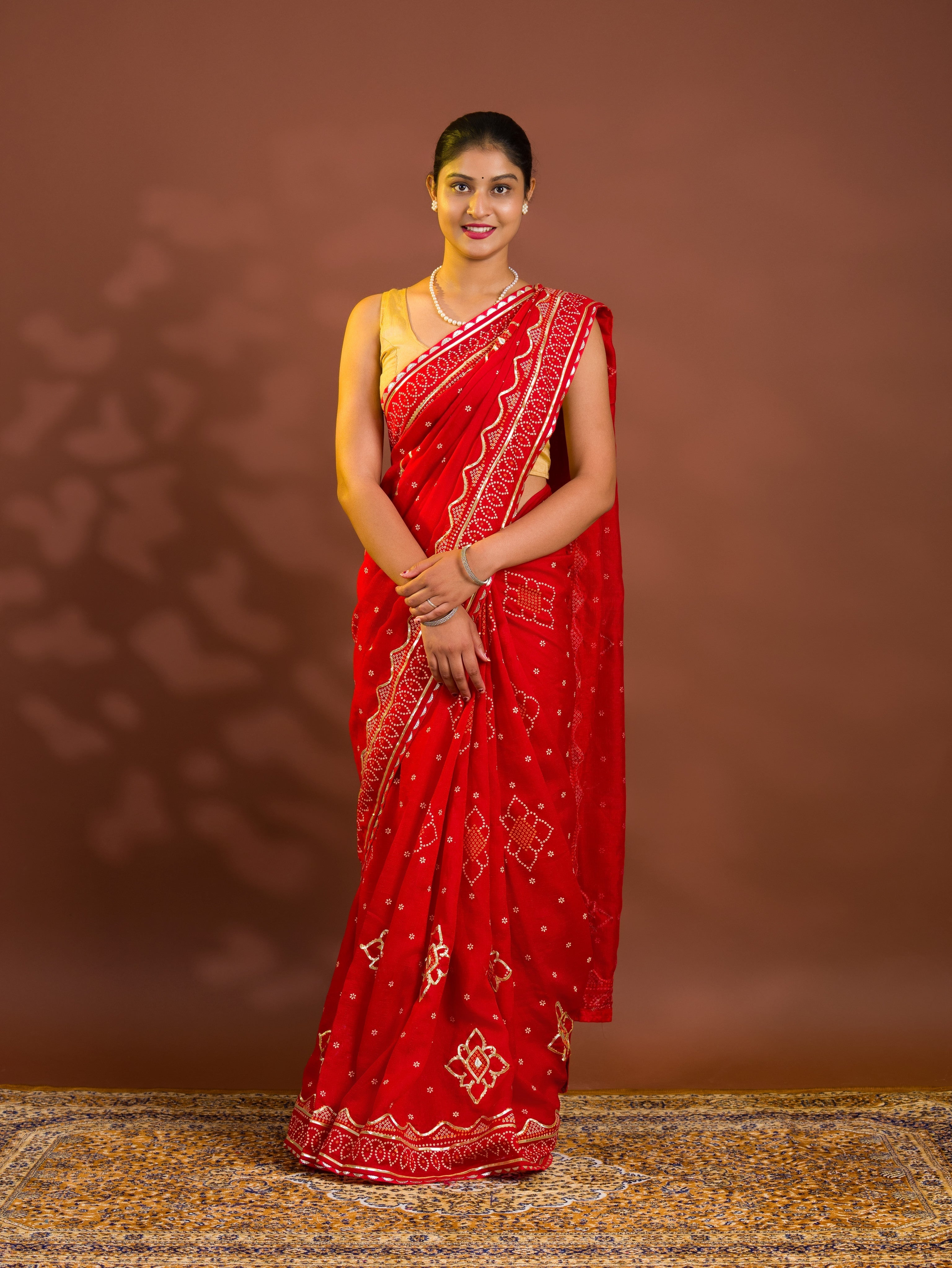 By Bandhani Saree With Gotapatti Work
