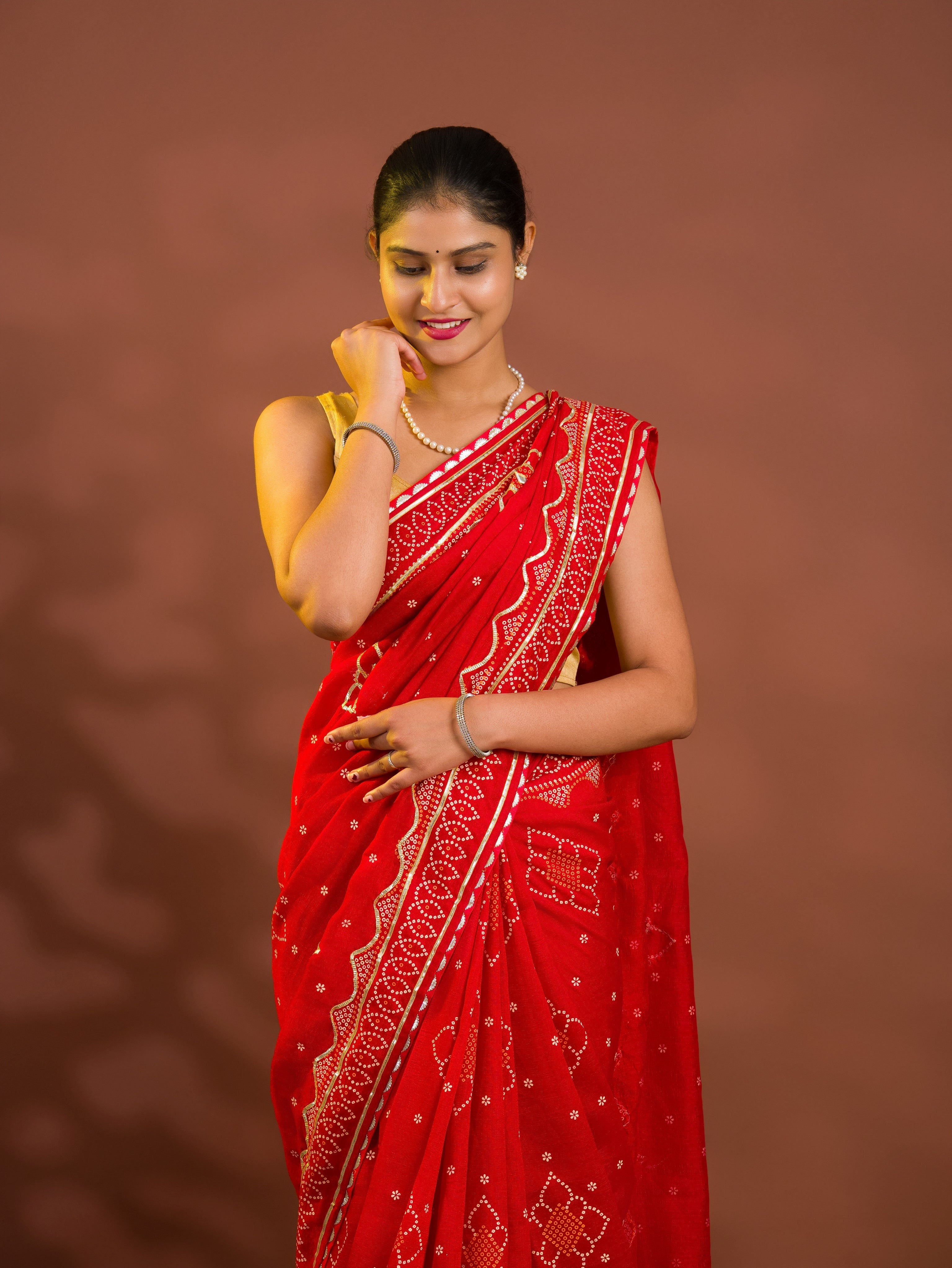 By Bandhani Saree With Gotapatti Work